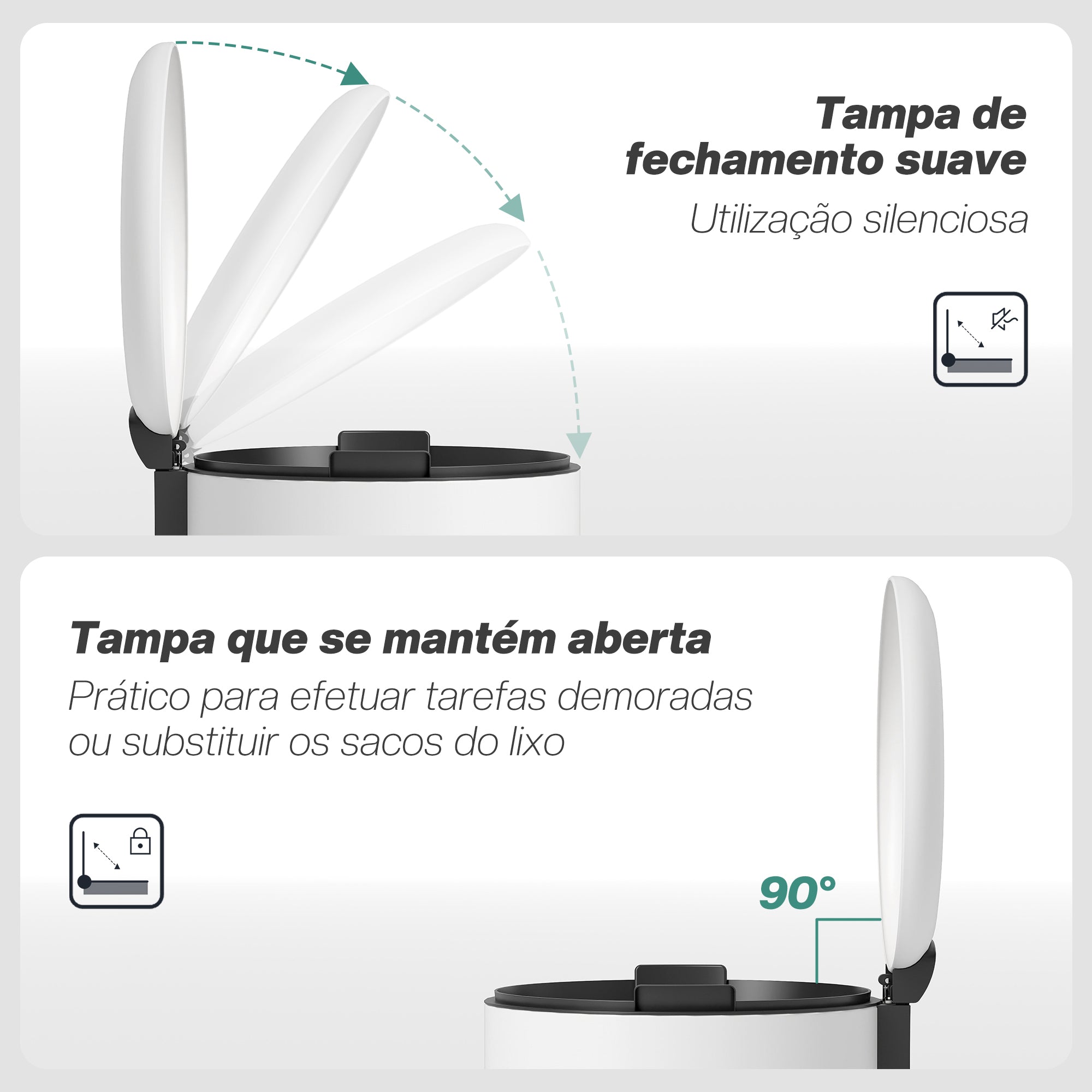 Balde de Lixo 20L Creme Branco 36x30x44 cm com Pedal e Tampa Suave