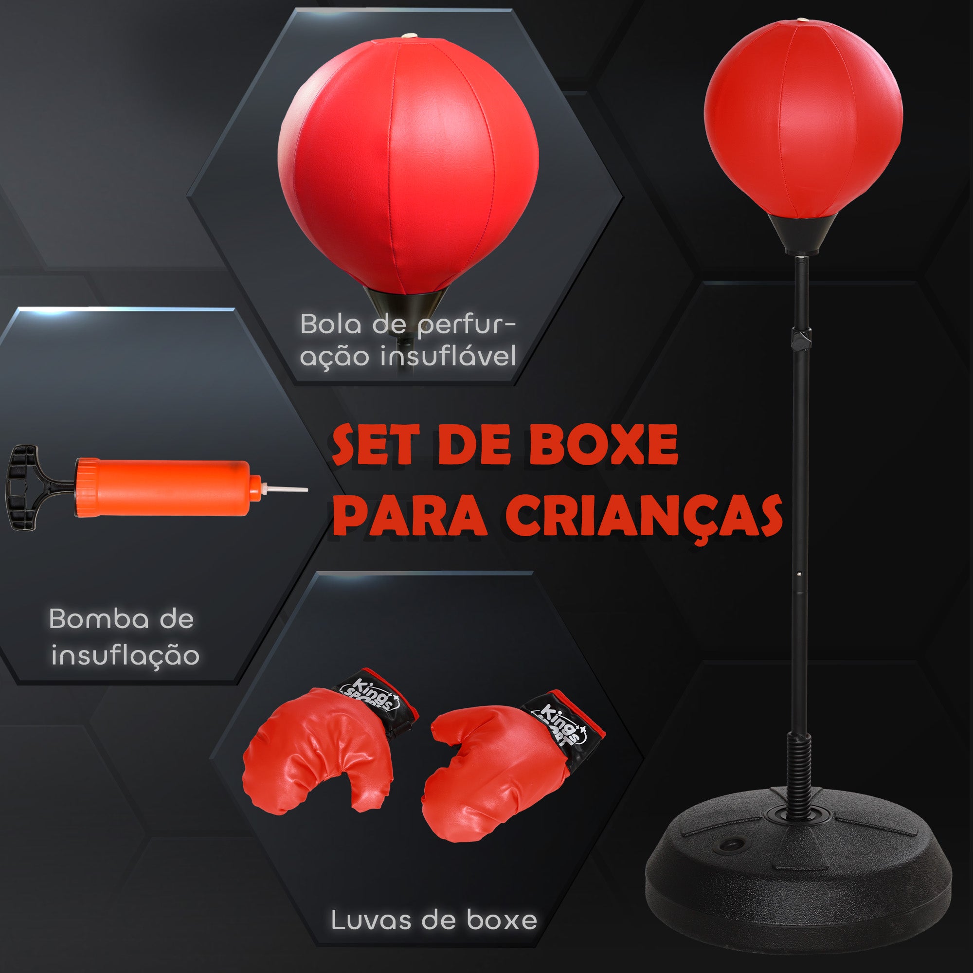 Kit de Boxe para Crianças - Altura Ajustável 122,5-147 cm - Vermelho