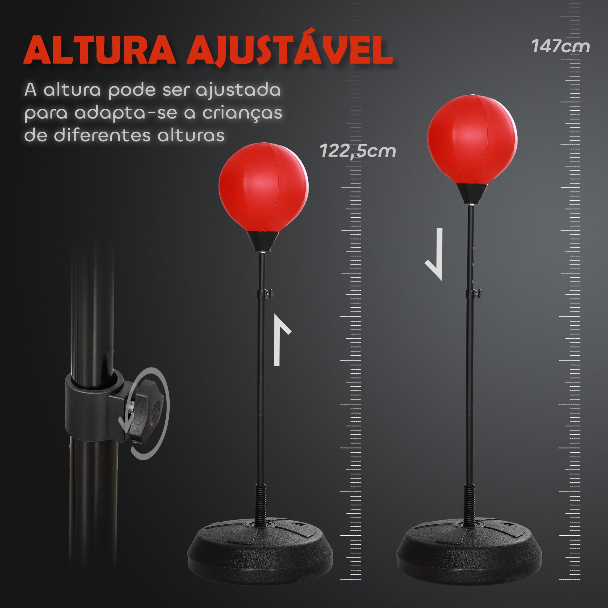 Kit de Boxe para Crianças - Altura Ajustável 122,5-147 cm - Vermelho