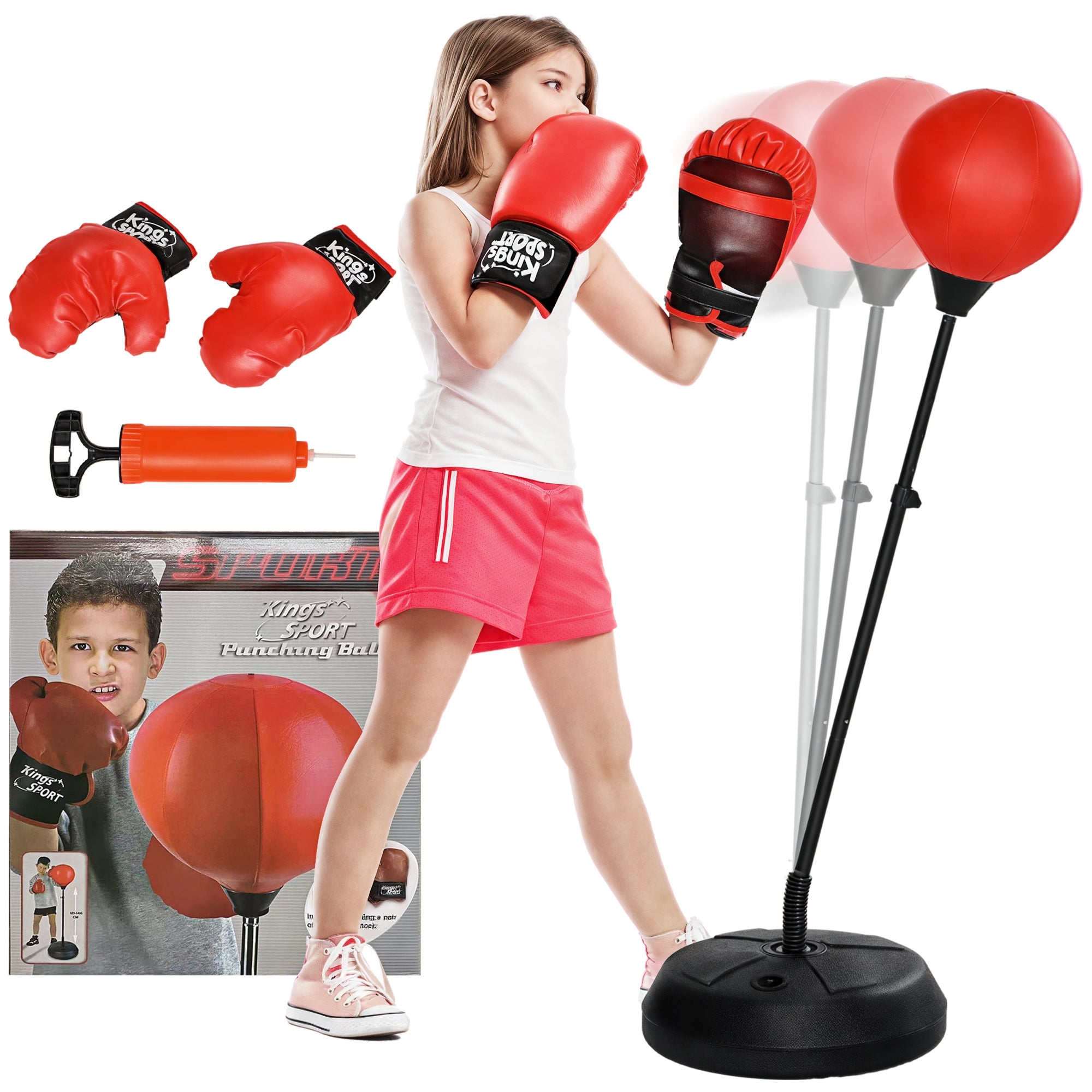 Kit de Boxe para Crianças - Altura Ajustável 122,5-147 cm - Vermelho