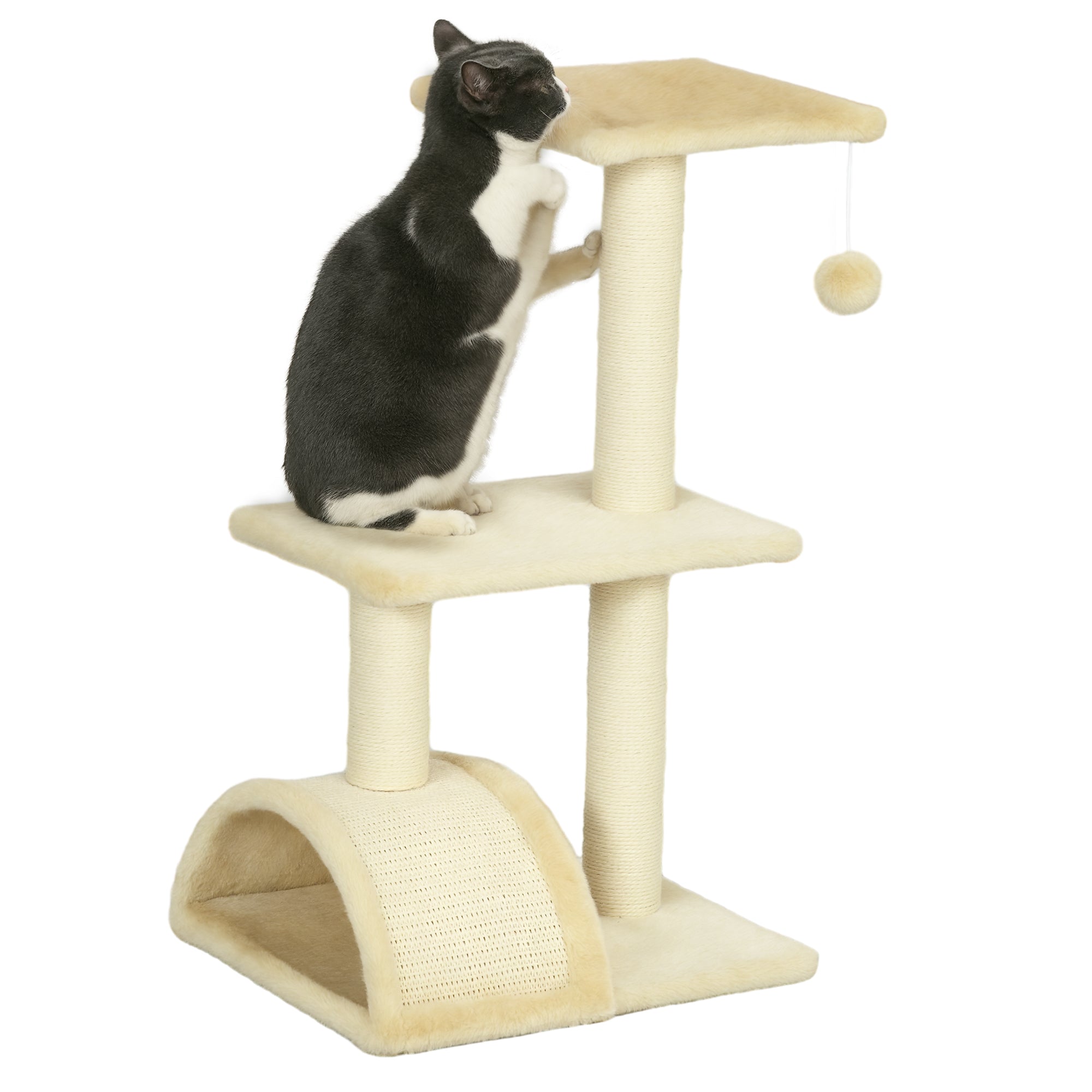 Arranhador para Gatos Médio 3 Níveis - Creme e Bege 40x35x72 cm
