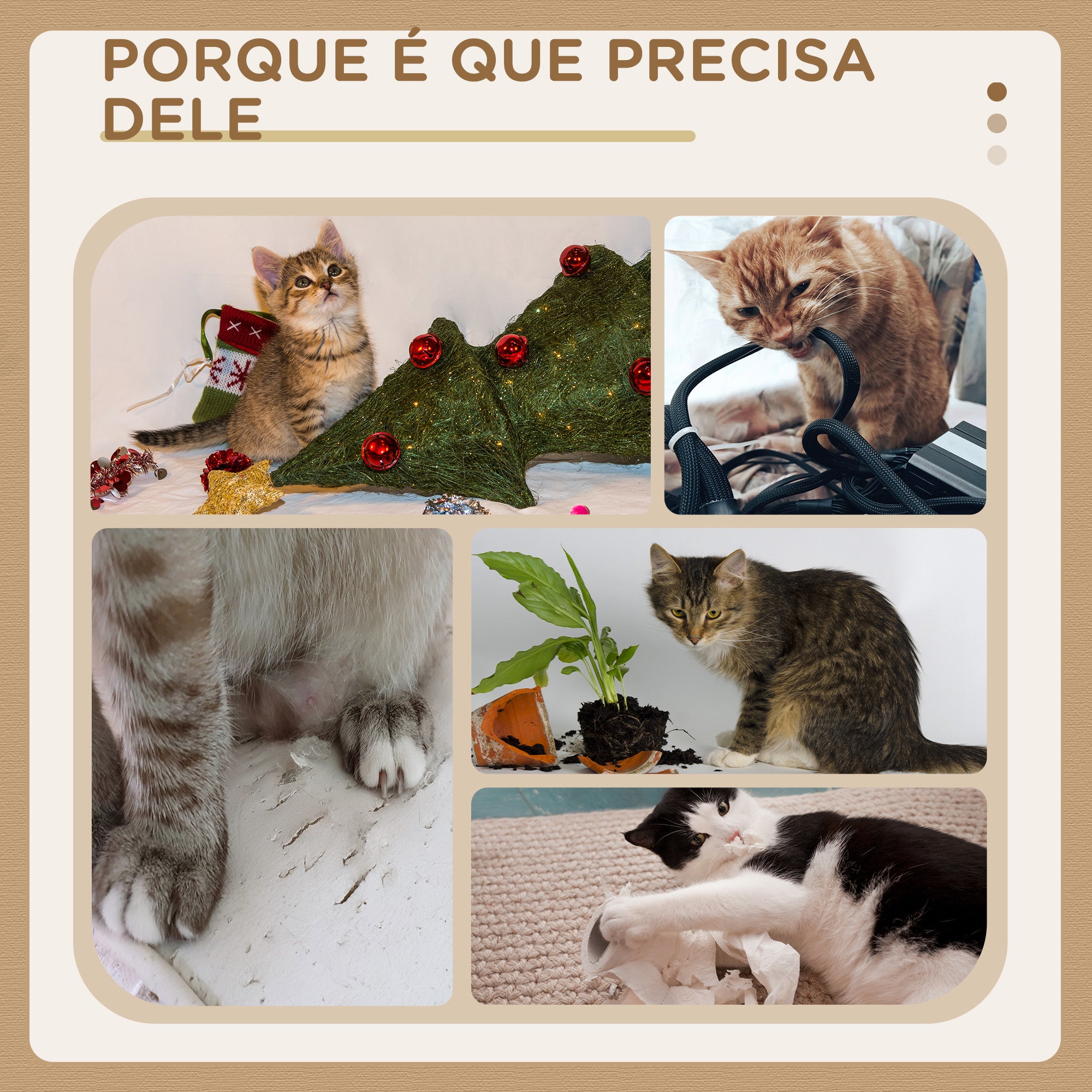 Arranhador para Gatos Médio 3 Níveis - Creme e Bege 40x35x72 cm