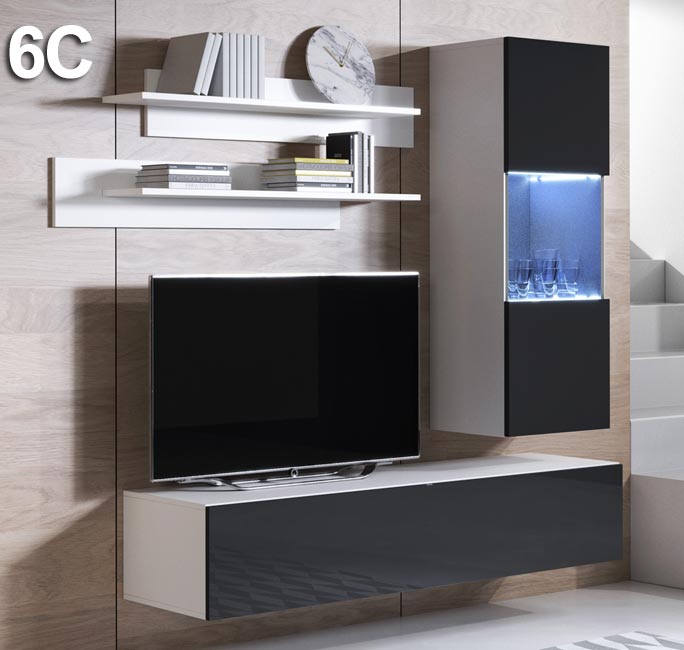 Conjunto de móveis Leiko 6C branco e preto (1,6m)