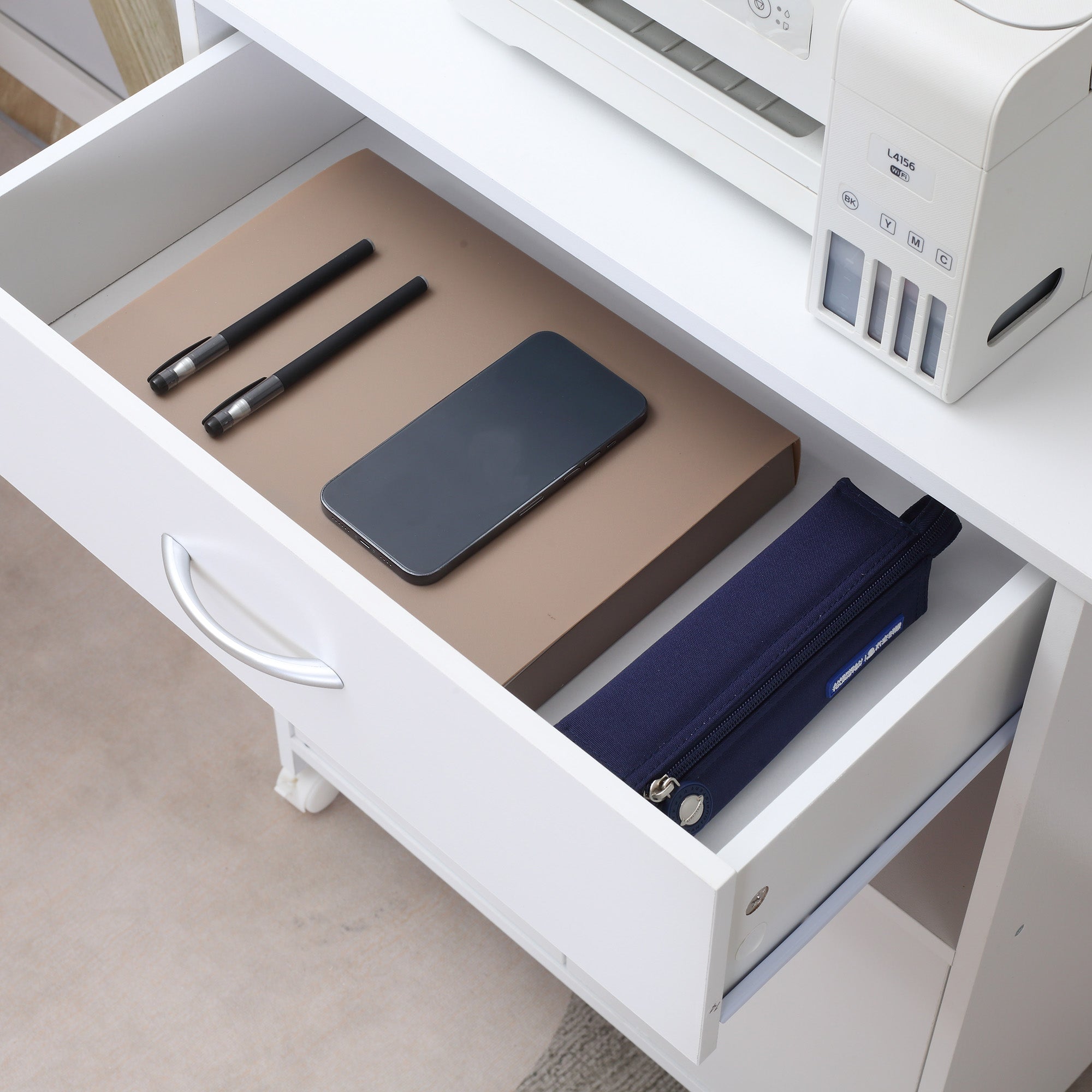 Armário para Impressora Móvel com Gaveta e 2 Portas 60x39x80cm Branco
