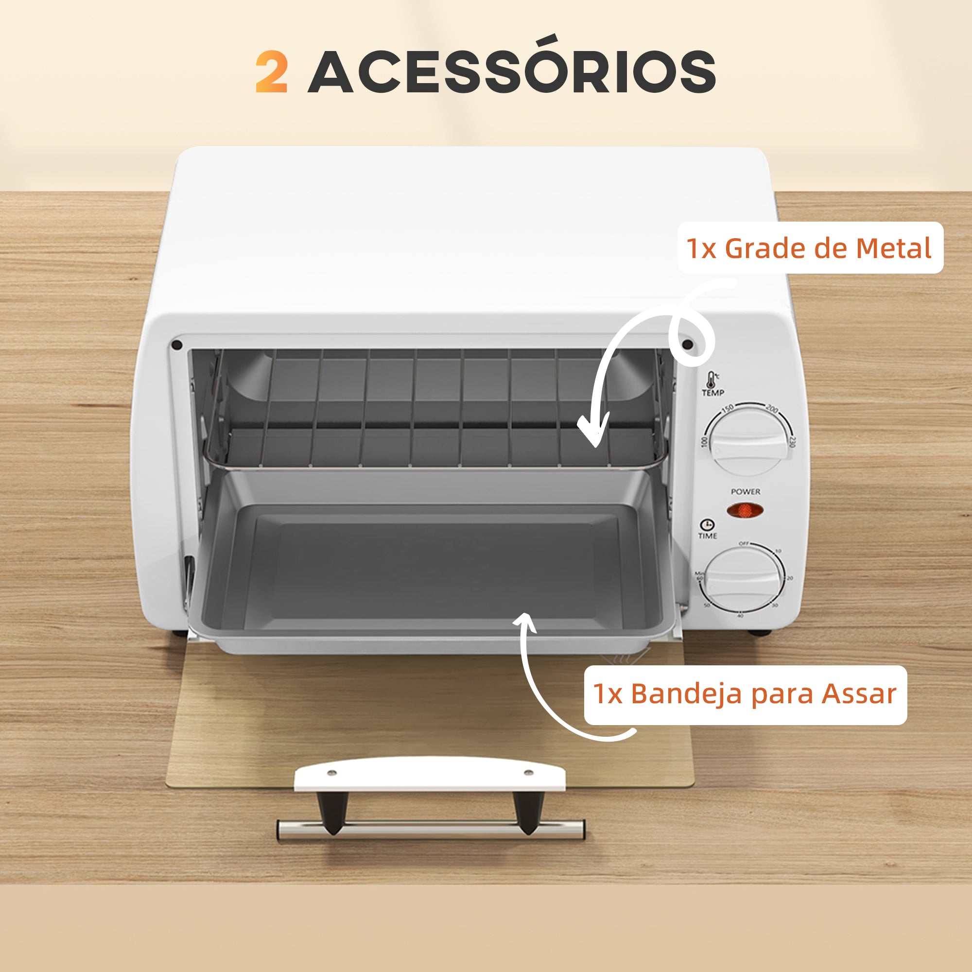 Mini Forno Elétrico 10 Litros 750W - Branco 36,5x26x22 cm