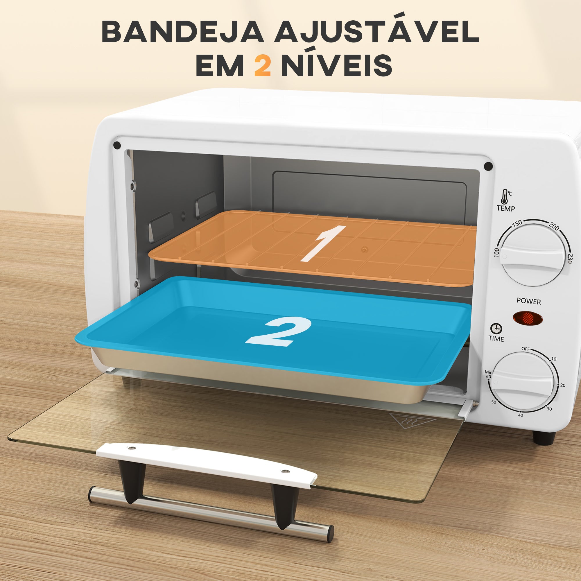 Mini Forno Elétrico 10 Litros 750W - Branco 36,5x26x22 cm