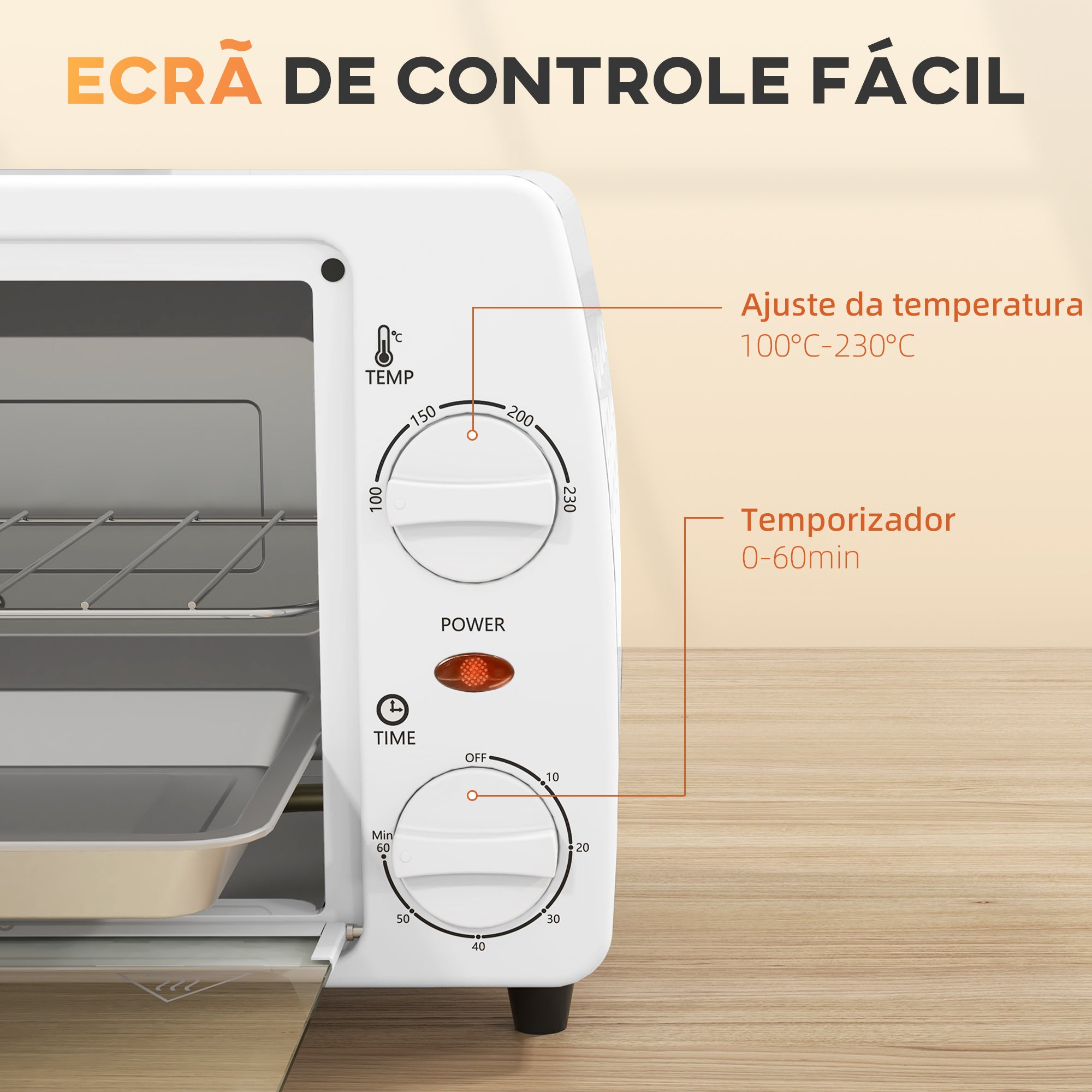 Mini Forno Elétrico 10 Litros 750W - Branco 36,5x26x22 cm