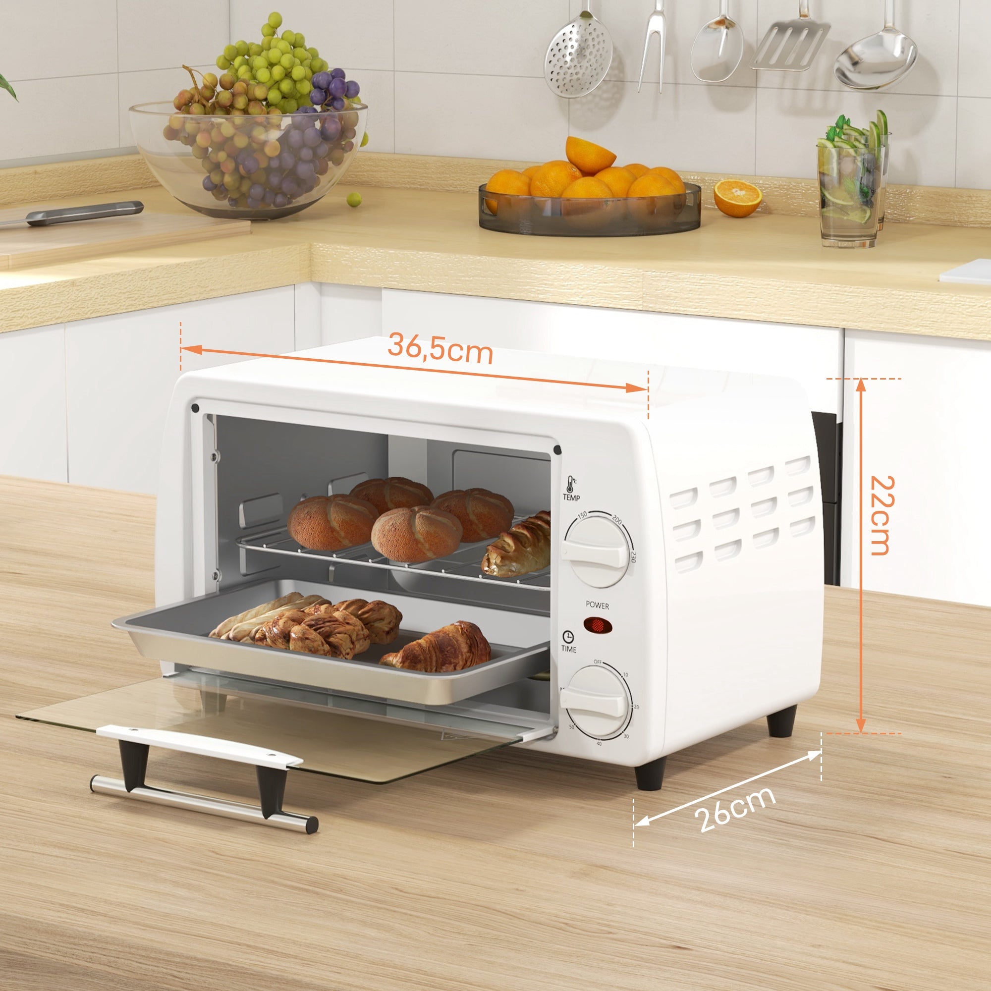 Mini Forno Elétrico 10 Litros 750W - Branco 36,5x26x22 cm