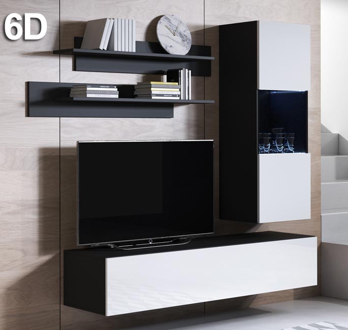 Conjunto de móveis Leiko 6D preto e branco (1,6m)