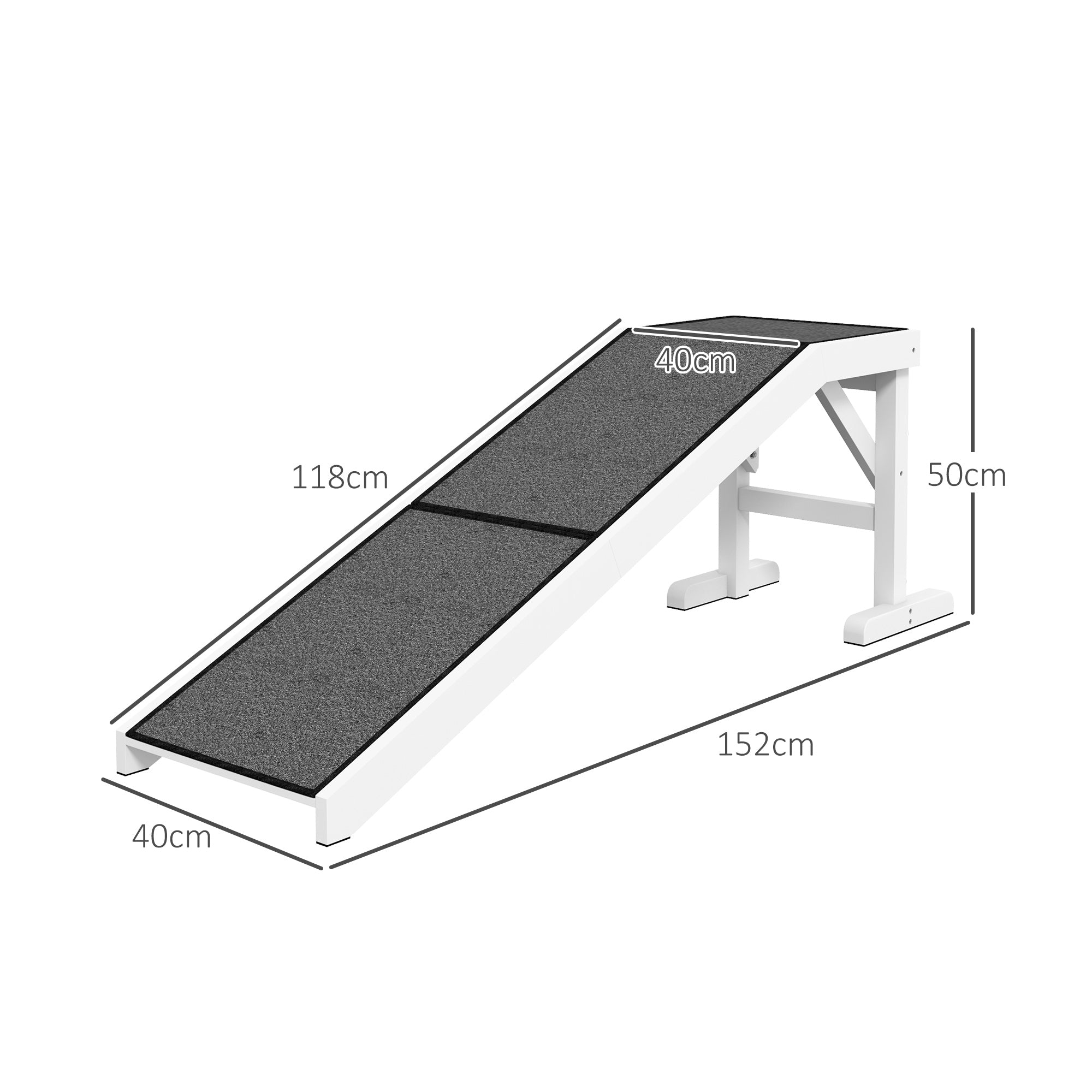Rampa para Cães de Madeira com Tapete Antiderrapante 152x40x50 cm - Branco e Cinza