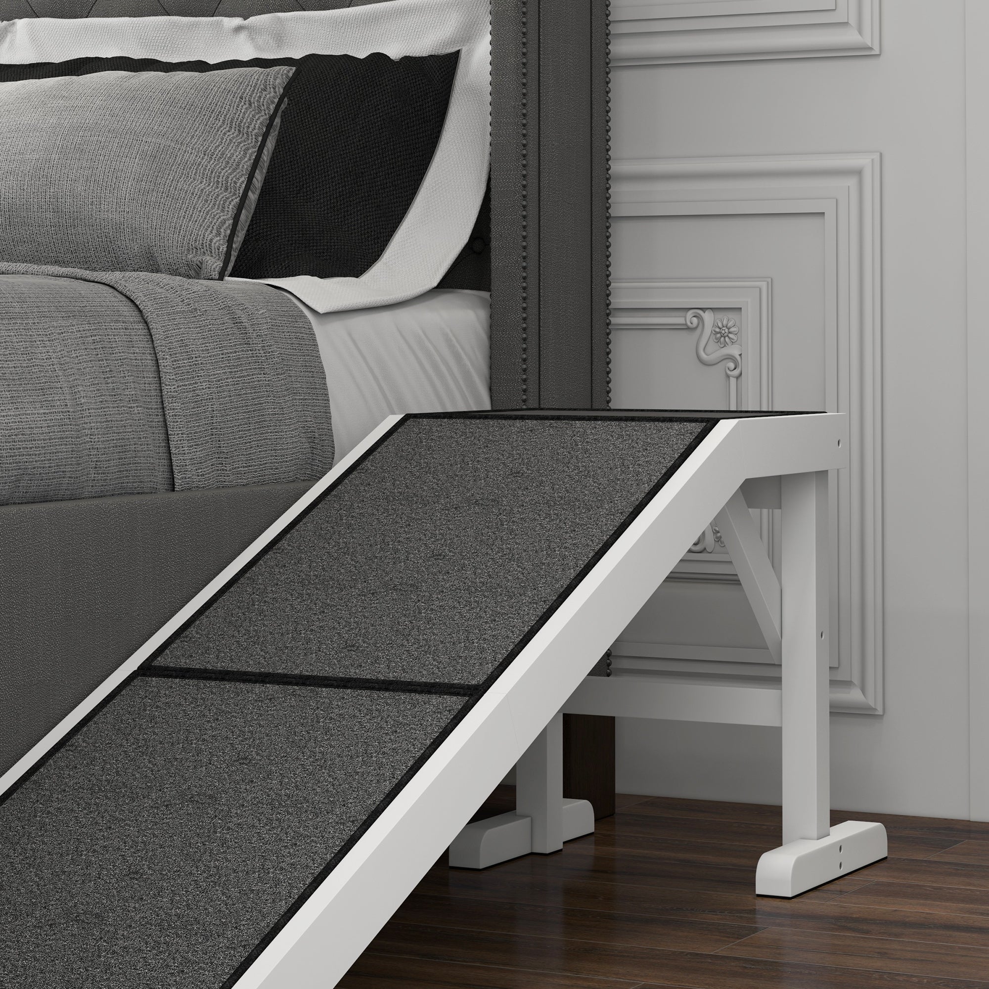 Rampa para Cães de Madeira com Tapete Antiderrapante 152x40x50 cm - Branco e Cinza