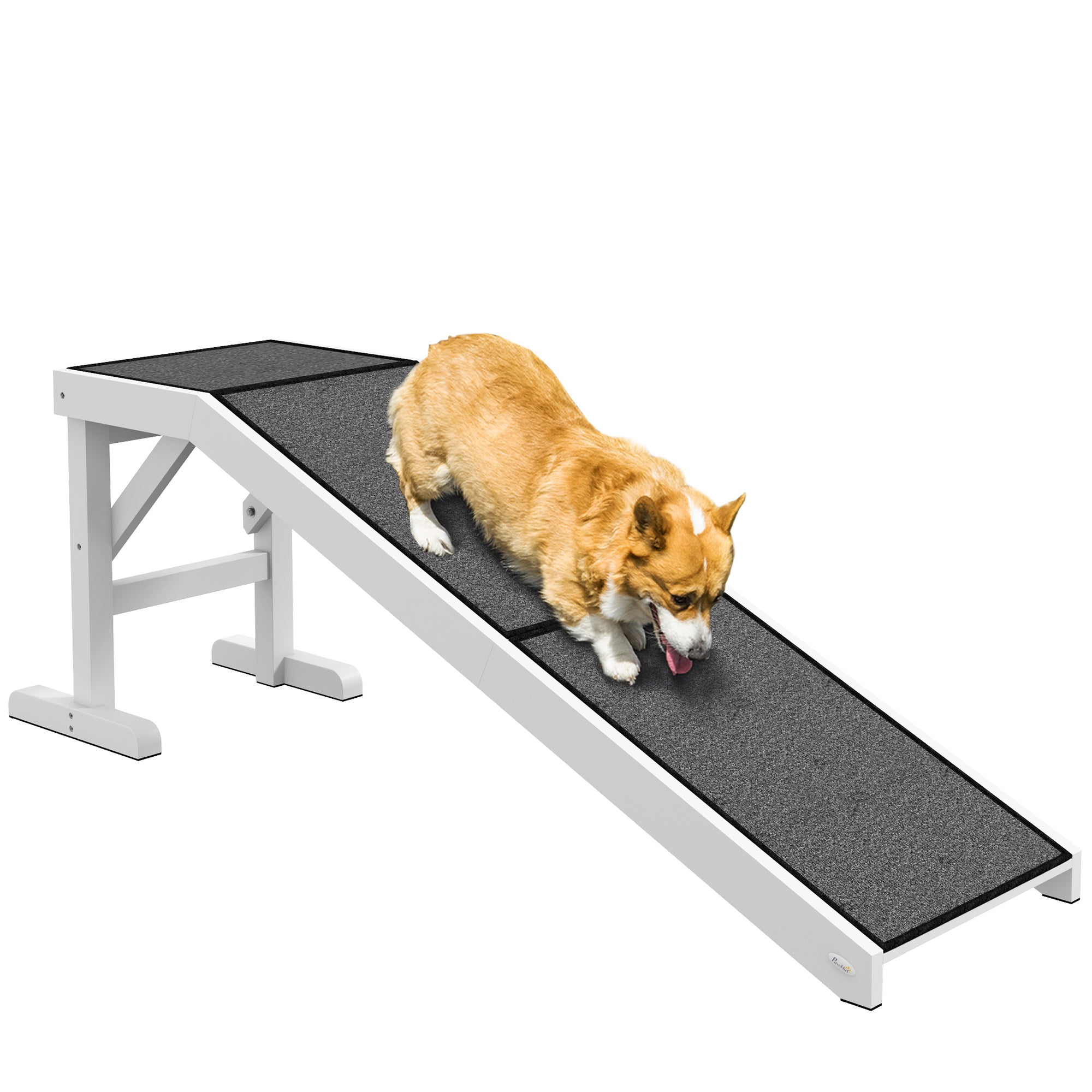 Rampa para Cães de Madeira com Tapete Antiderrapante 152x40x50 cm - Branco e Cinza