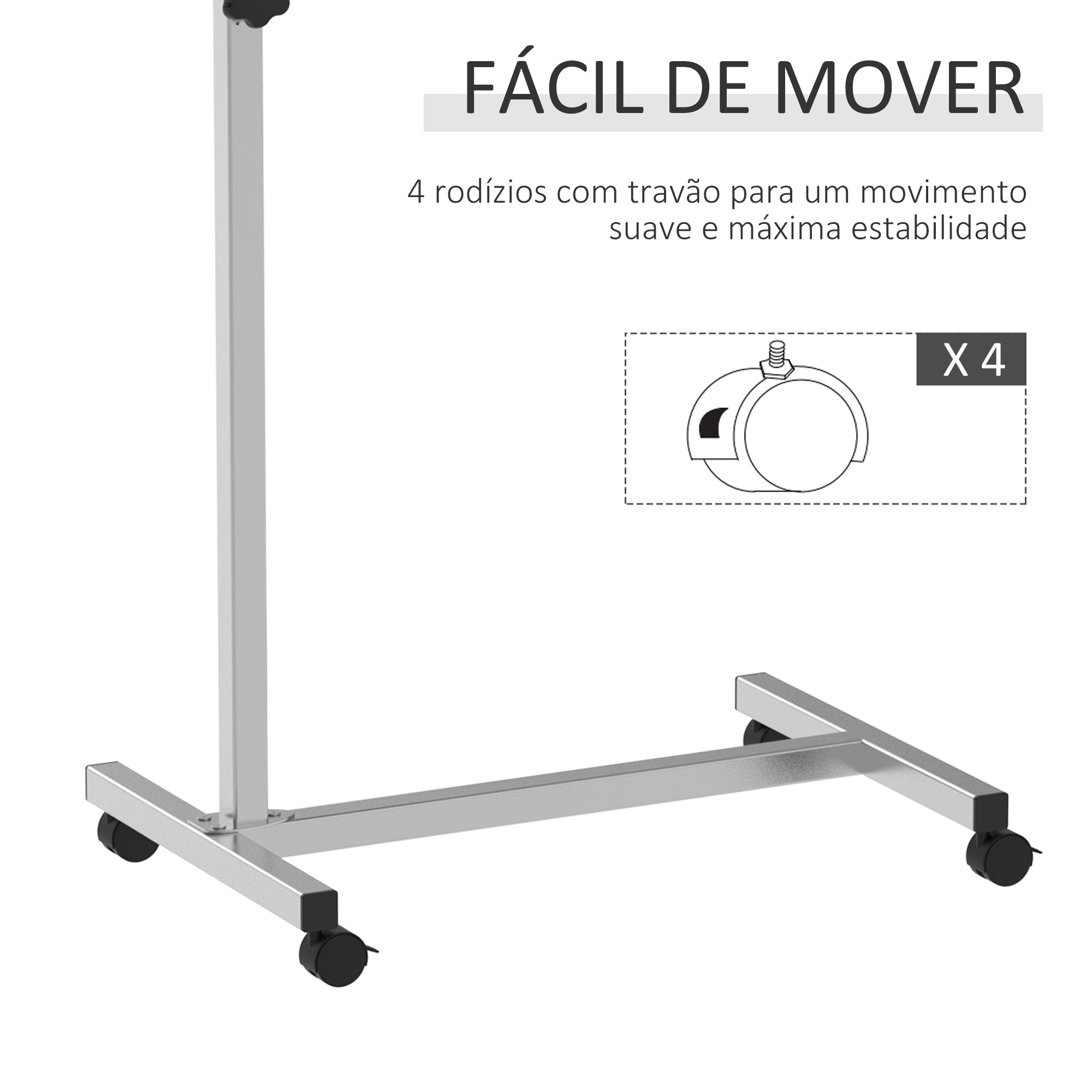 Mesa Auxiliar com Rodas - 77x40x76-100 cm - Preto e Prata