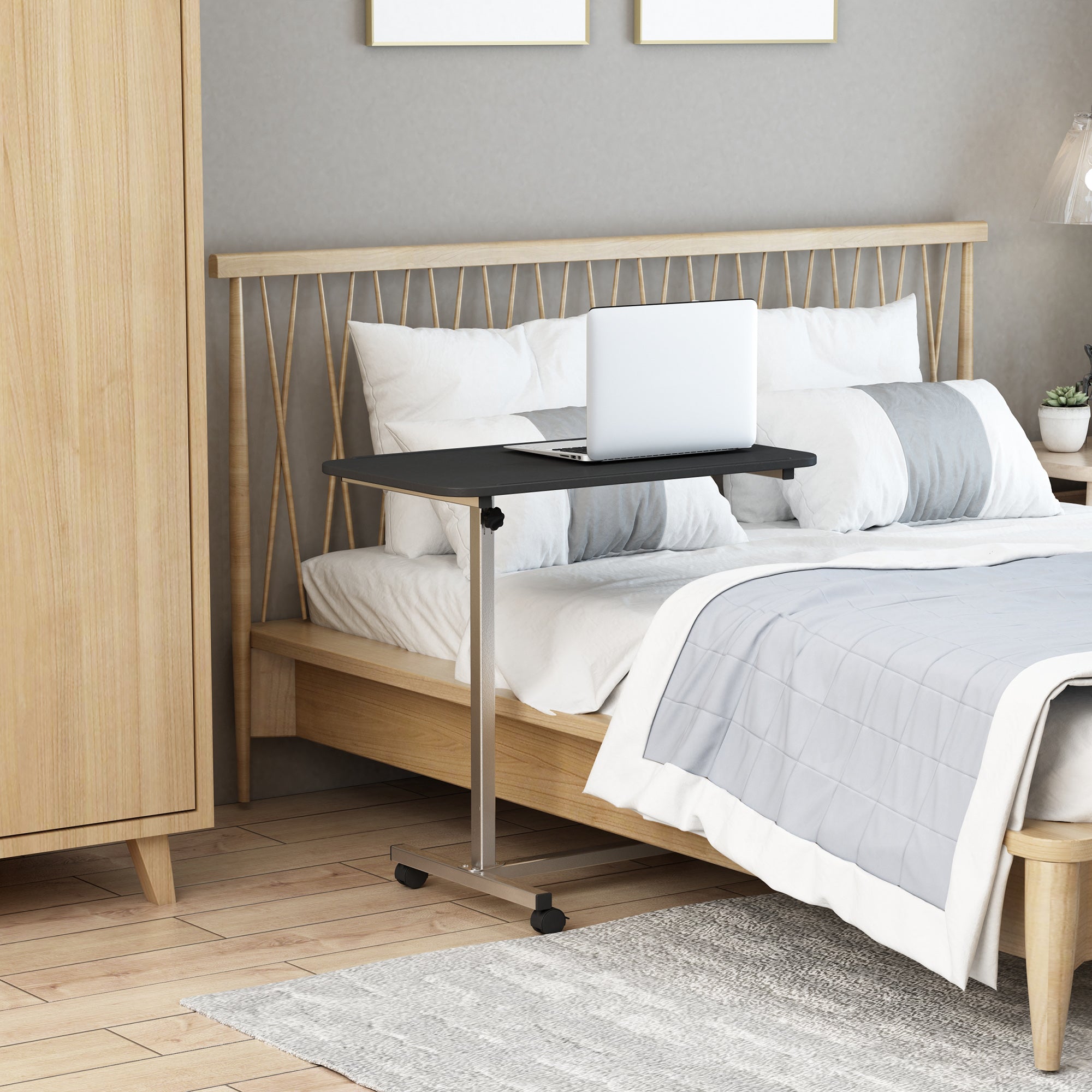 Mesa Auxiliar com Rodas - 77x40x76-100 cm - Preto e Prata