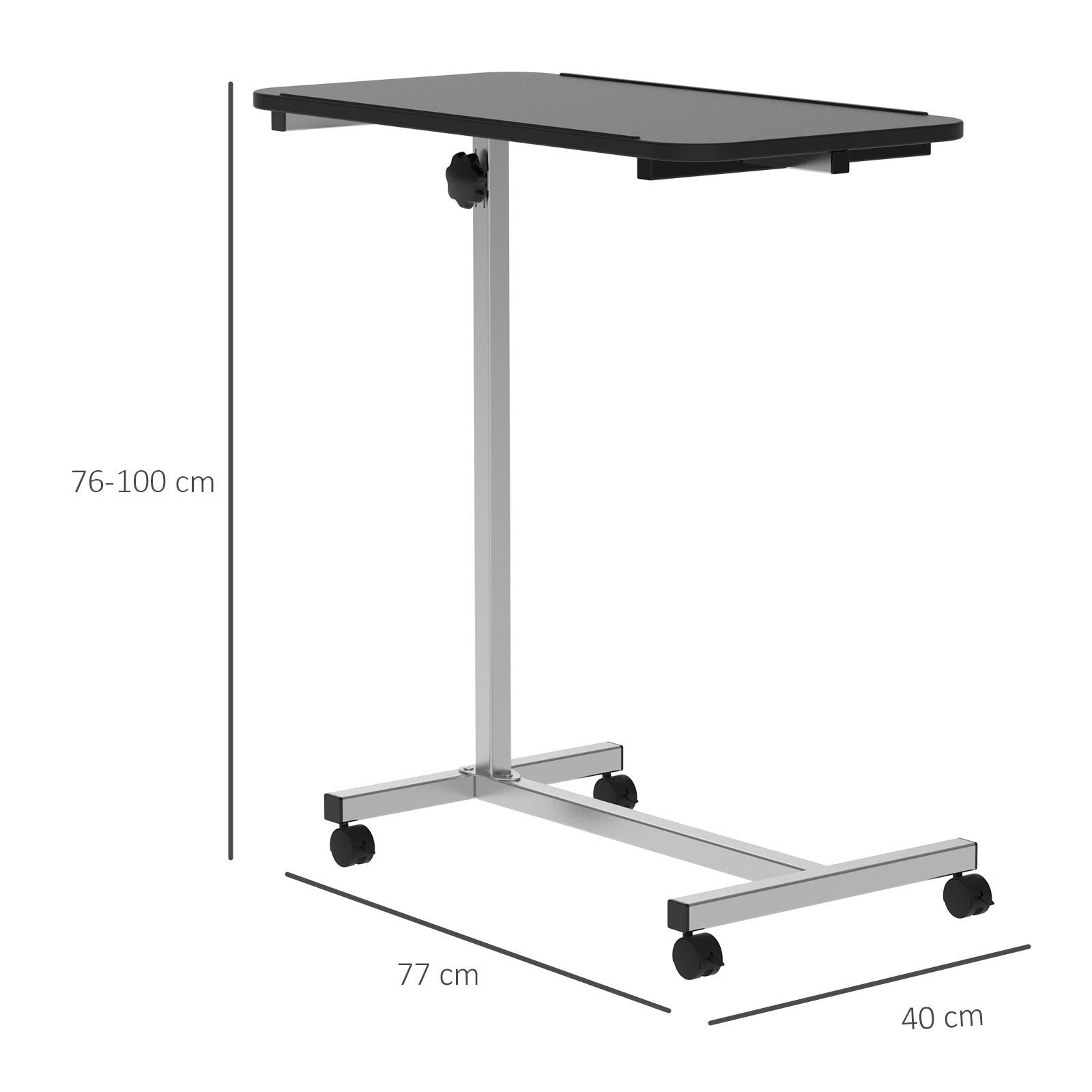Mesa Auxiliar com Rodas - 77x40x76-100 cm - Preto e Prata