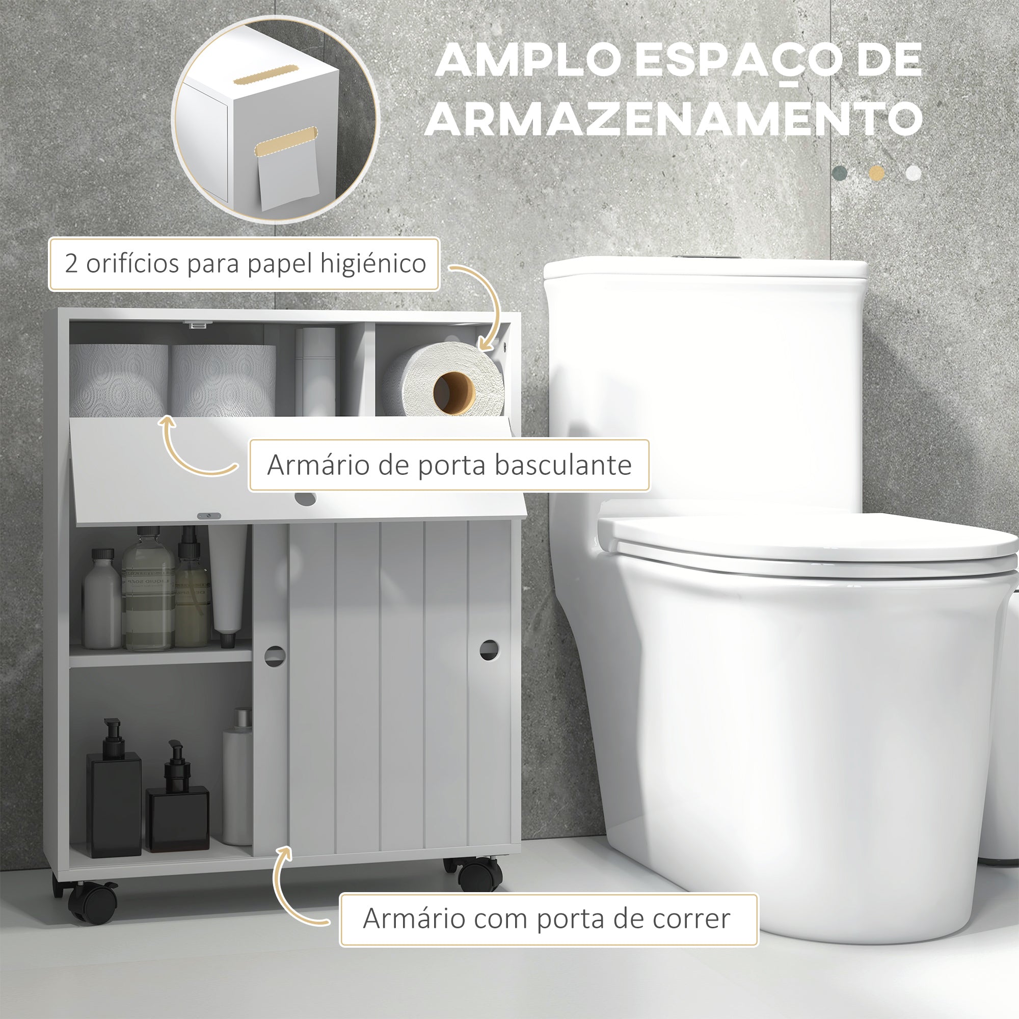 Armário Auxiliar Casa de Banho Moderno Branco 52x17x67 cm