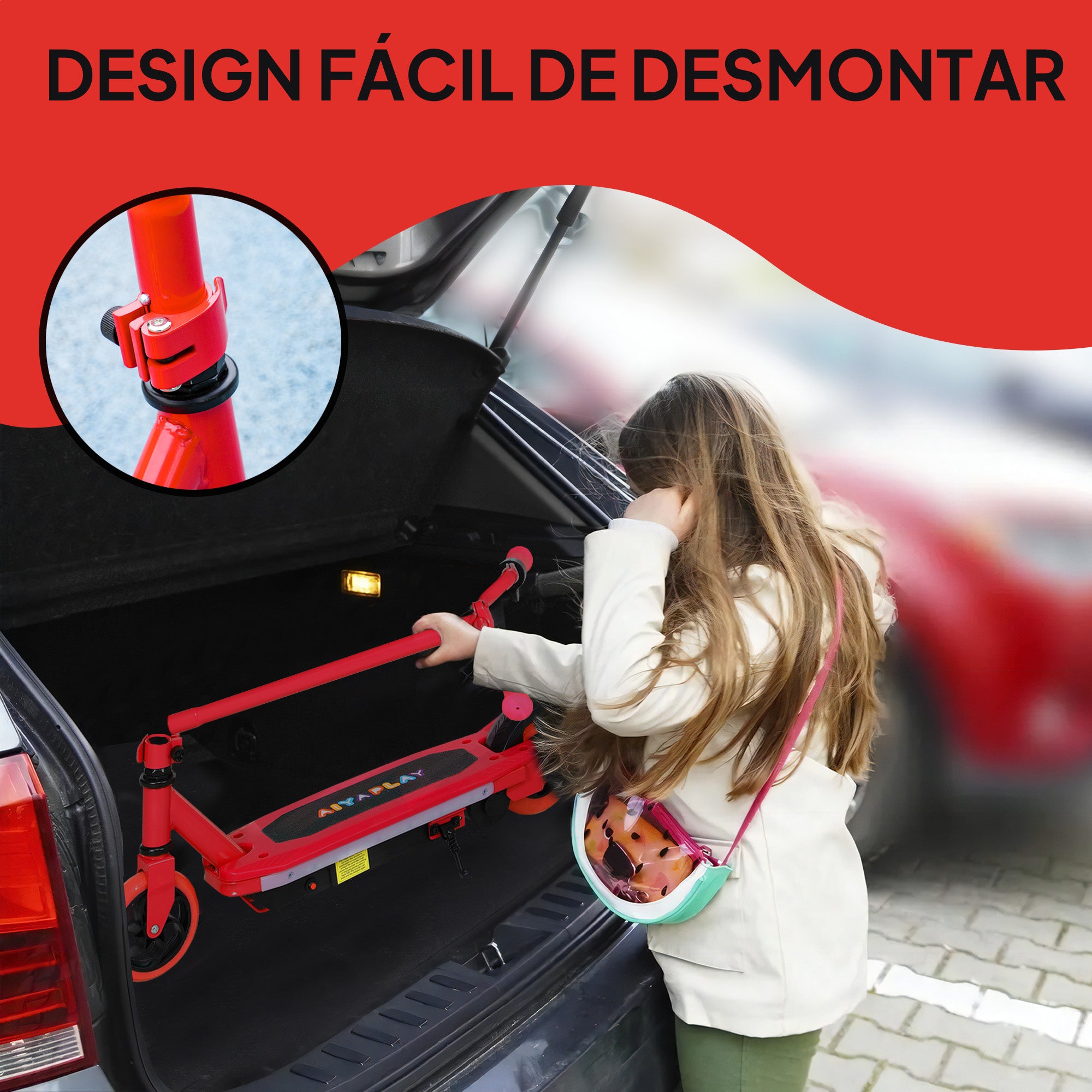 Trotinete Elétrica para Crianças 6-14 Anos - Vermelho (76x46x93 cm)
