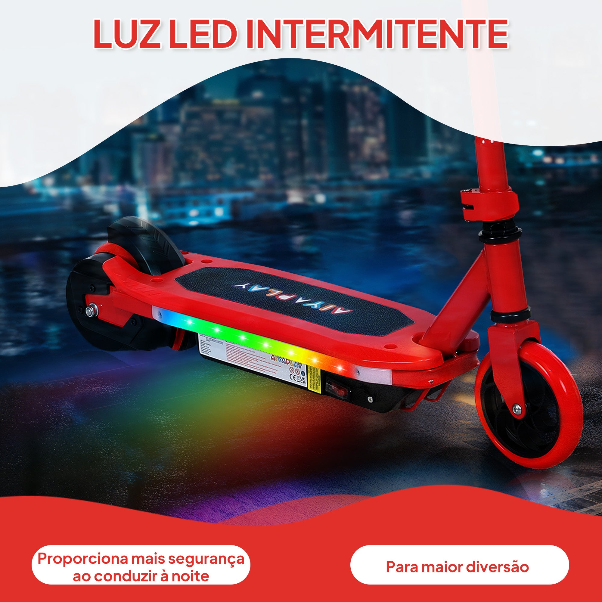 Trotinete Elétrica para Crianças 6-14 Anos - Vermelho (76x46x93 cm)