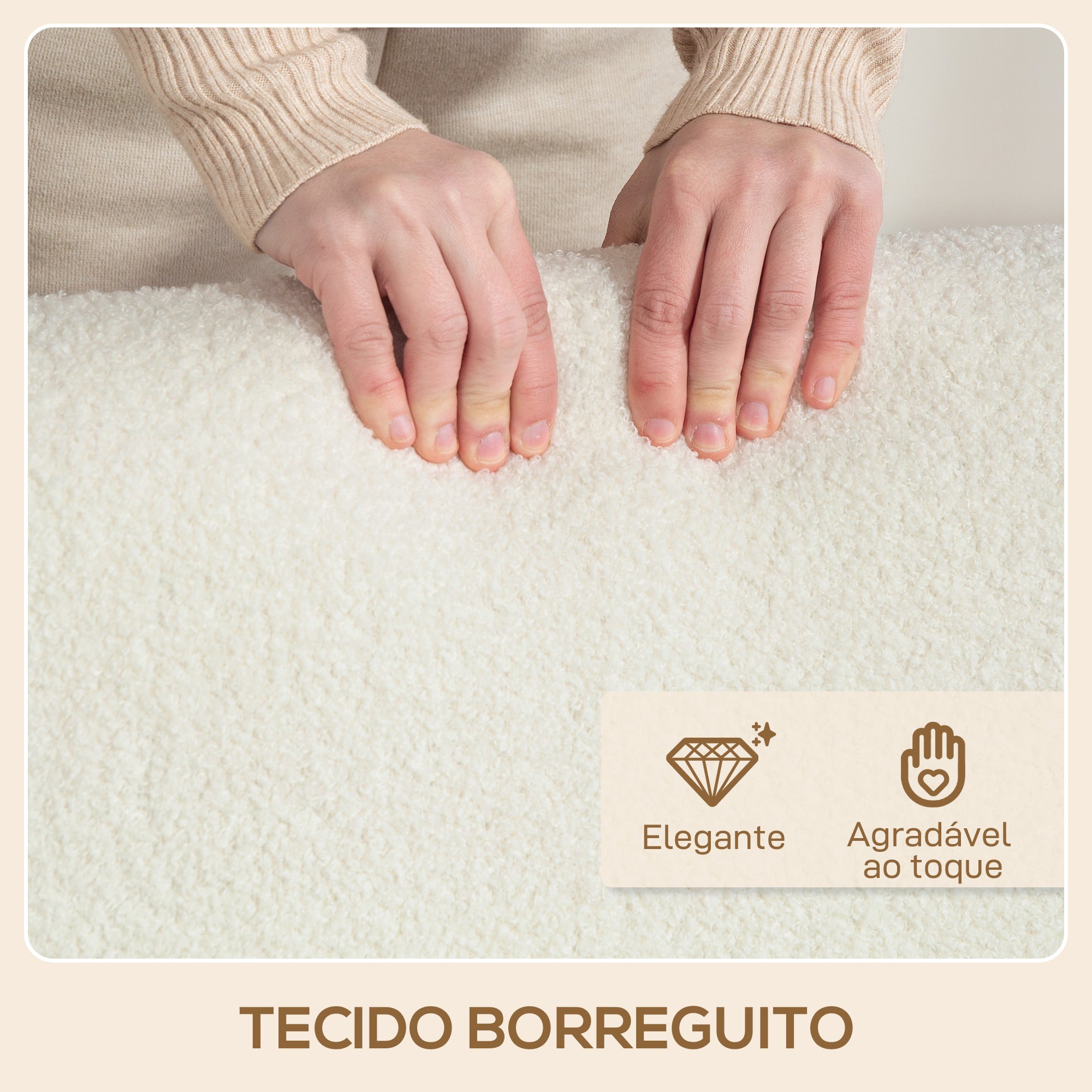 Poltrona Nórdica Estofada em Borrego 74,5x76x78 cm - Creme Branco
