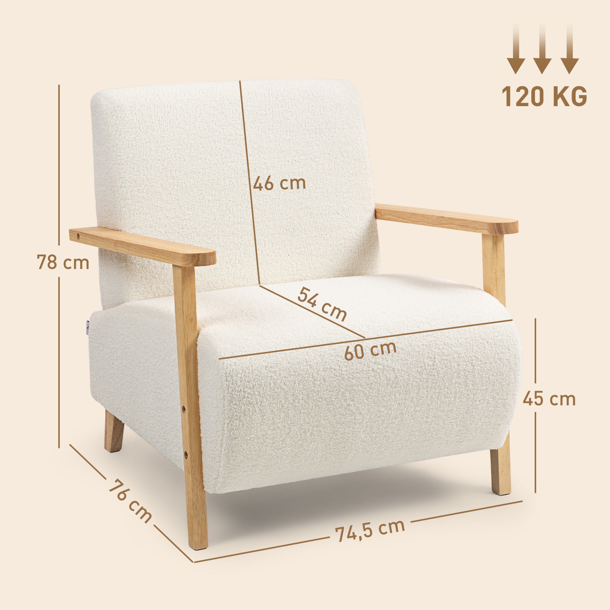 Poltrona Nórdica Estofada em Borrego 74,5x76x78 cm - Creme Branco