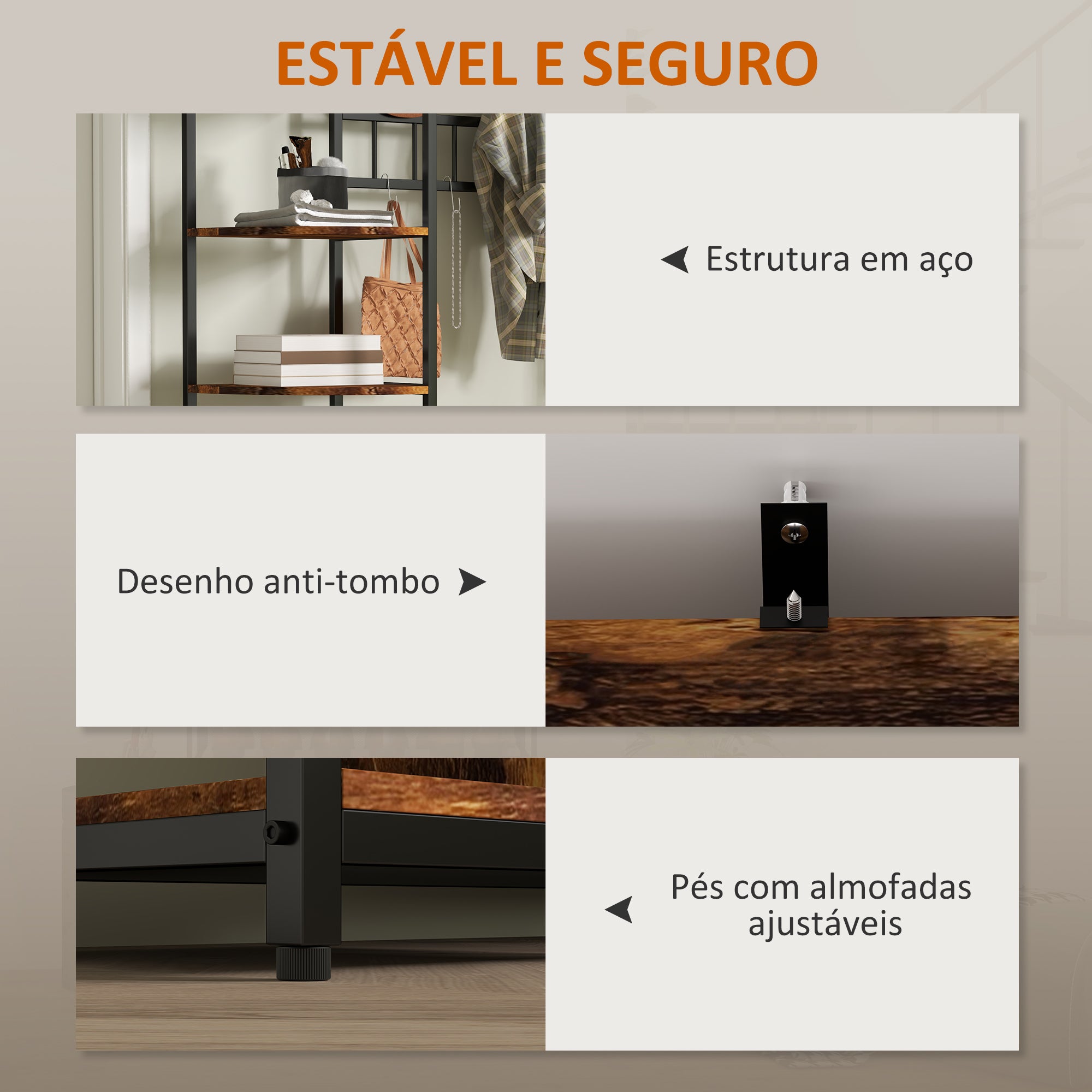 Móvel Cabide de Entrada 4 em 1 com Sapateira e Banco 120x35x180 cm - Marrom Escuro