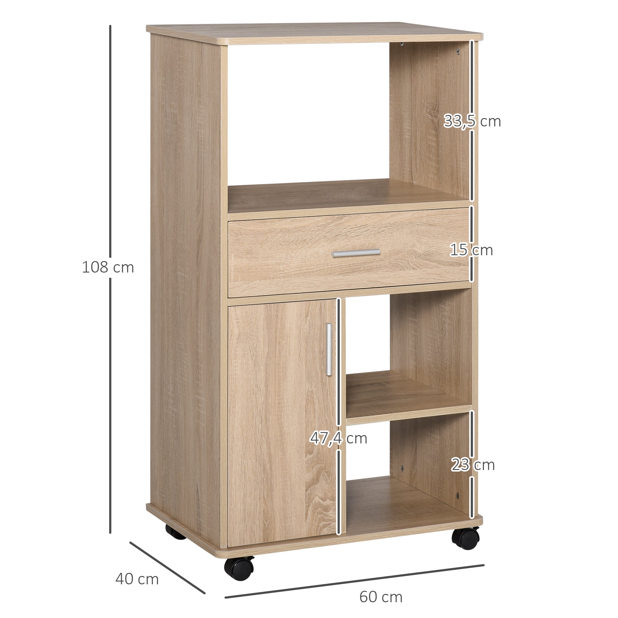 Carrinho de Cozinha para Micro-ondas 60x40x108 cm em Carvalho