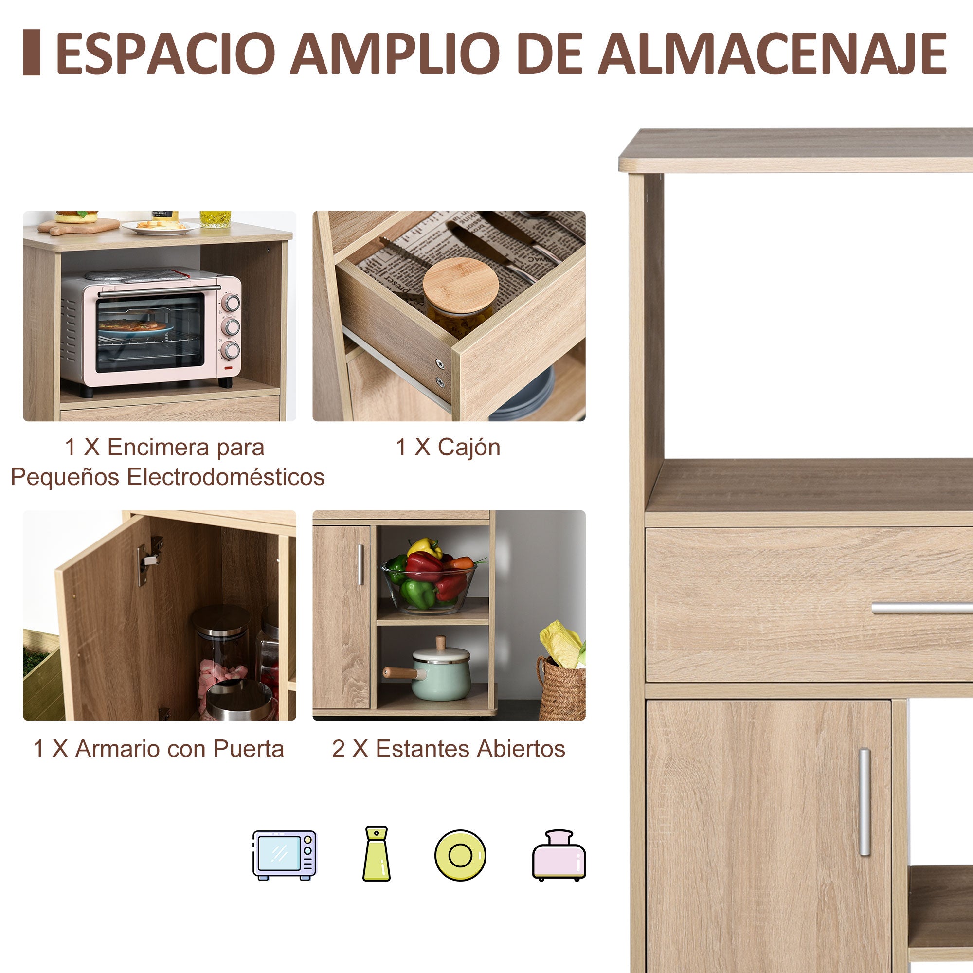 Carrinho de Cozinha para Micro-ondas 60x40x108 cm em Carvalho