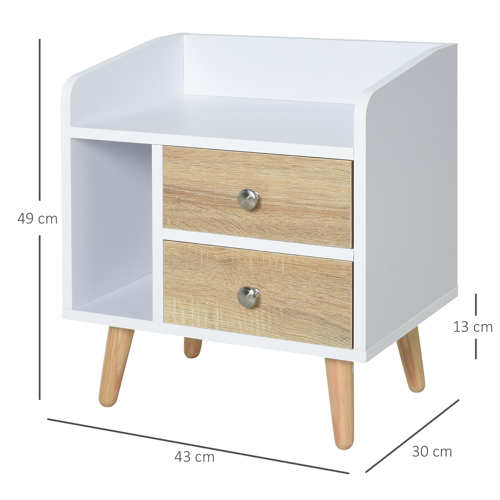 Mesa de Cabeceira com 2 Gavetas Grandes e Prateleira Aberta 43x30x49 cm - Branco