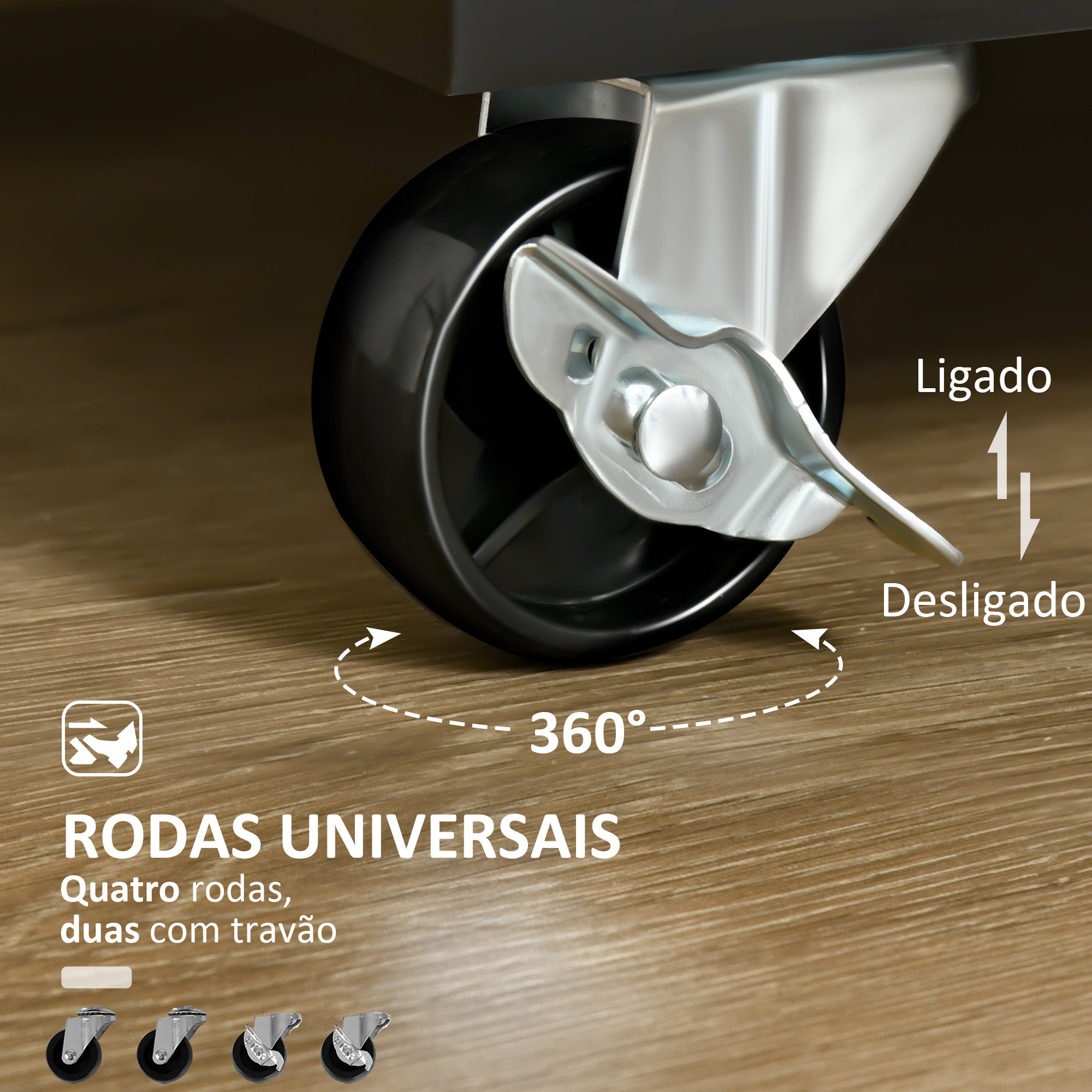 Carrinho de Cozinha 104x46x91 cm Preto - Organizador de Cozinha com Gavetas e Rodas