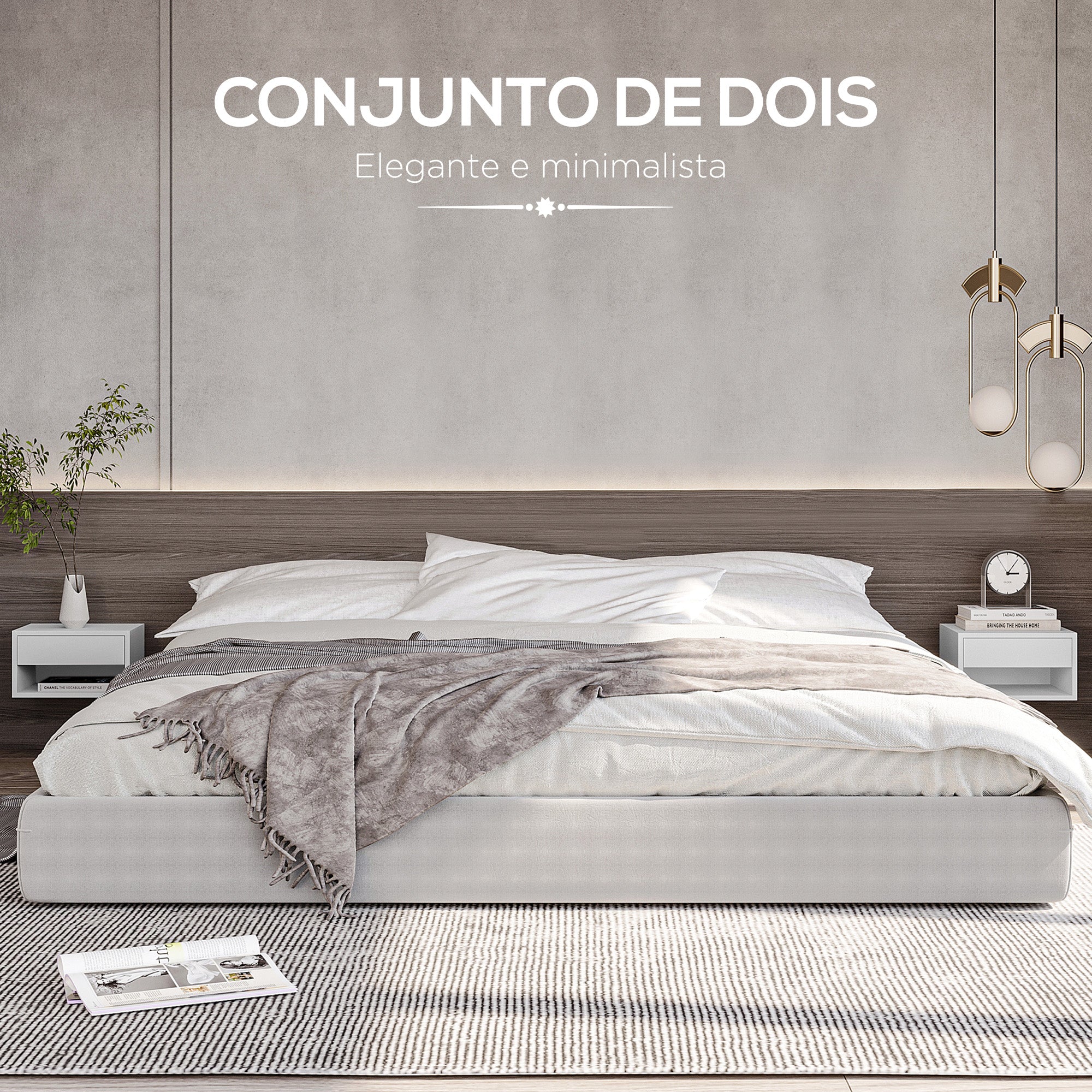 Conjunto de 2 Mesas de Cabeceira Flutuantes 37x32x21 cm - Branco