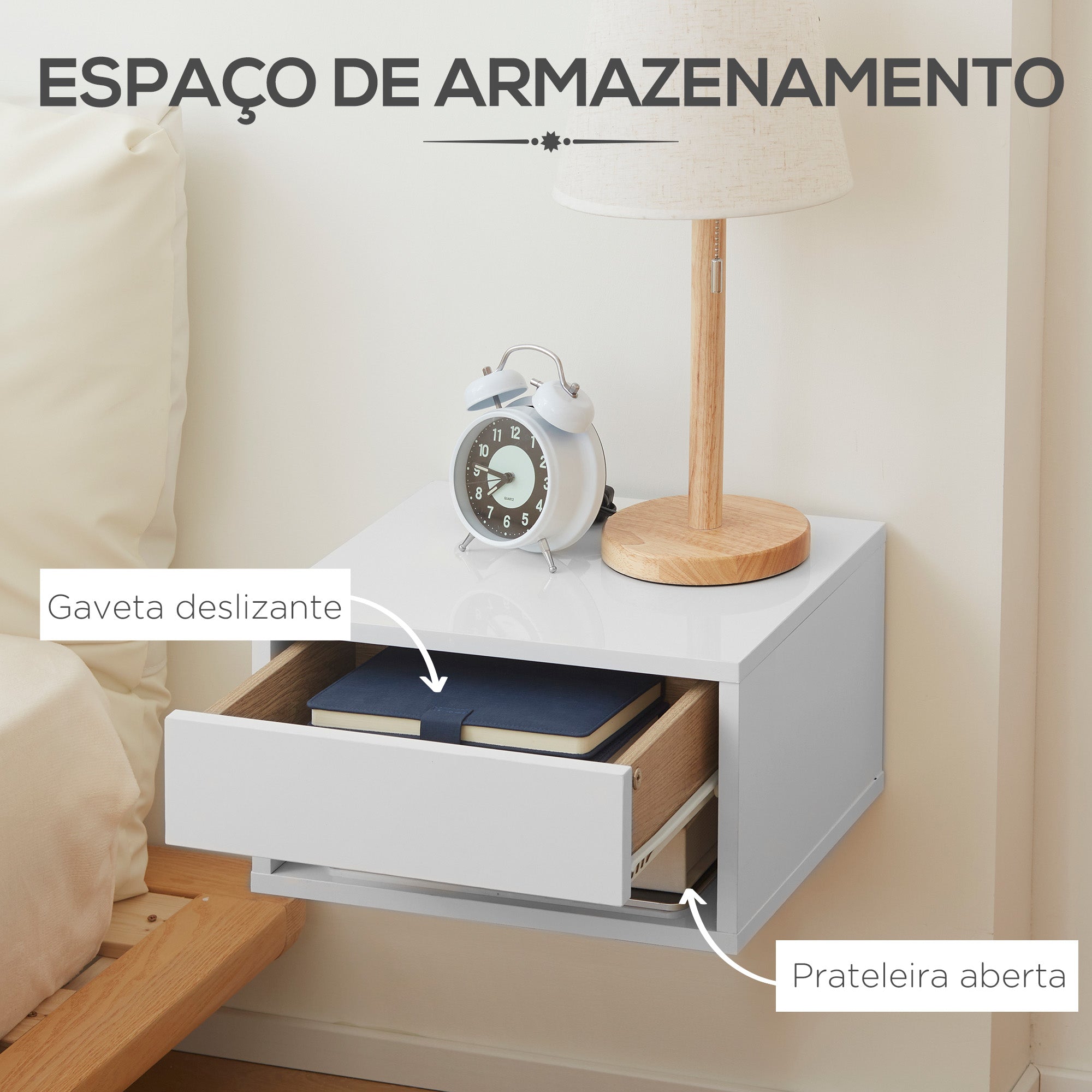 Conjunto de 2 Mesas de Cabeceira Flutuantes 37x32x21 cm - Branco