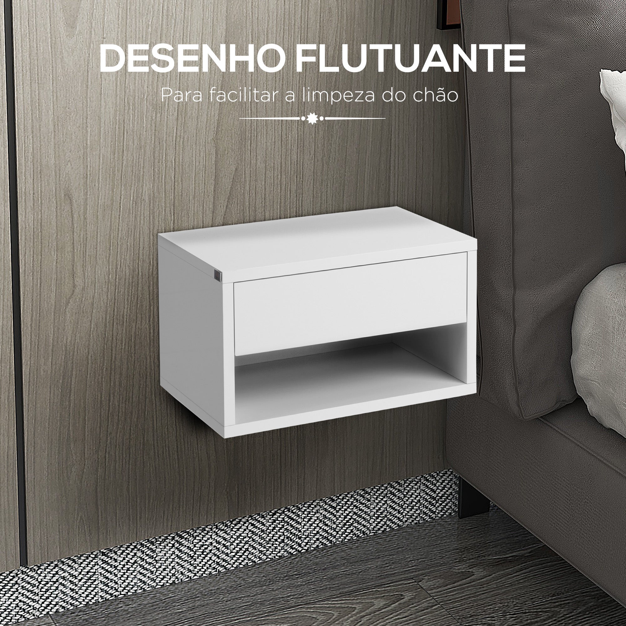 Conjunto de 2 Mesas de Cabeceira Flutuantes 37x32x21 cm - Branco