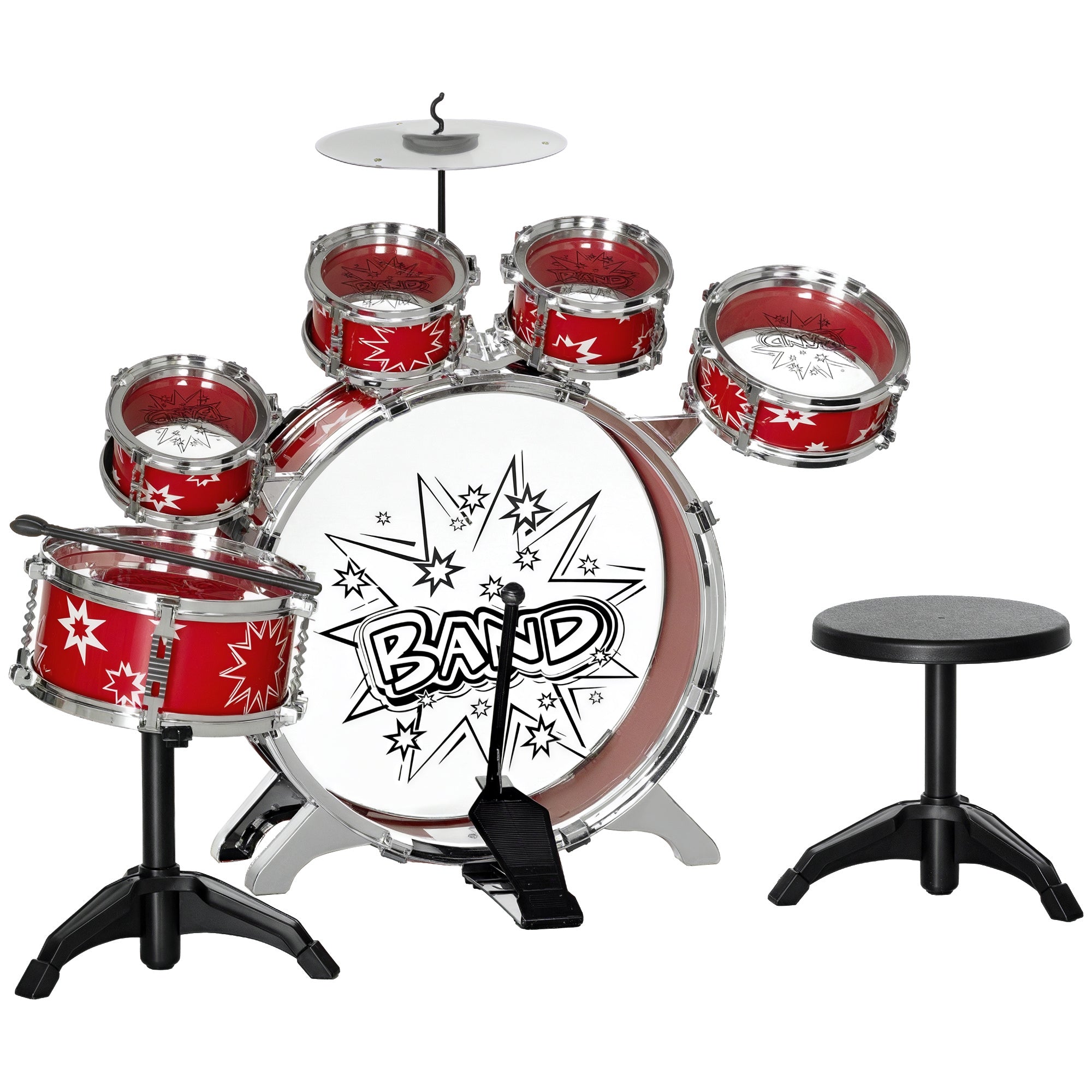Bateria Infantil com Banco Vermelho 65x22x57 cm