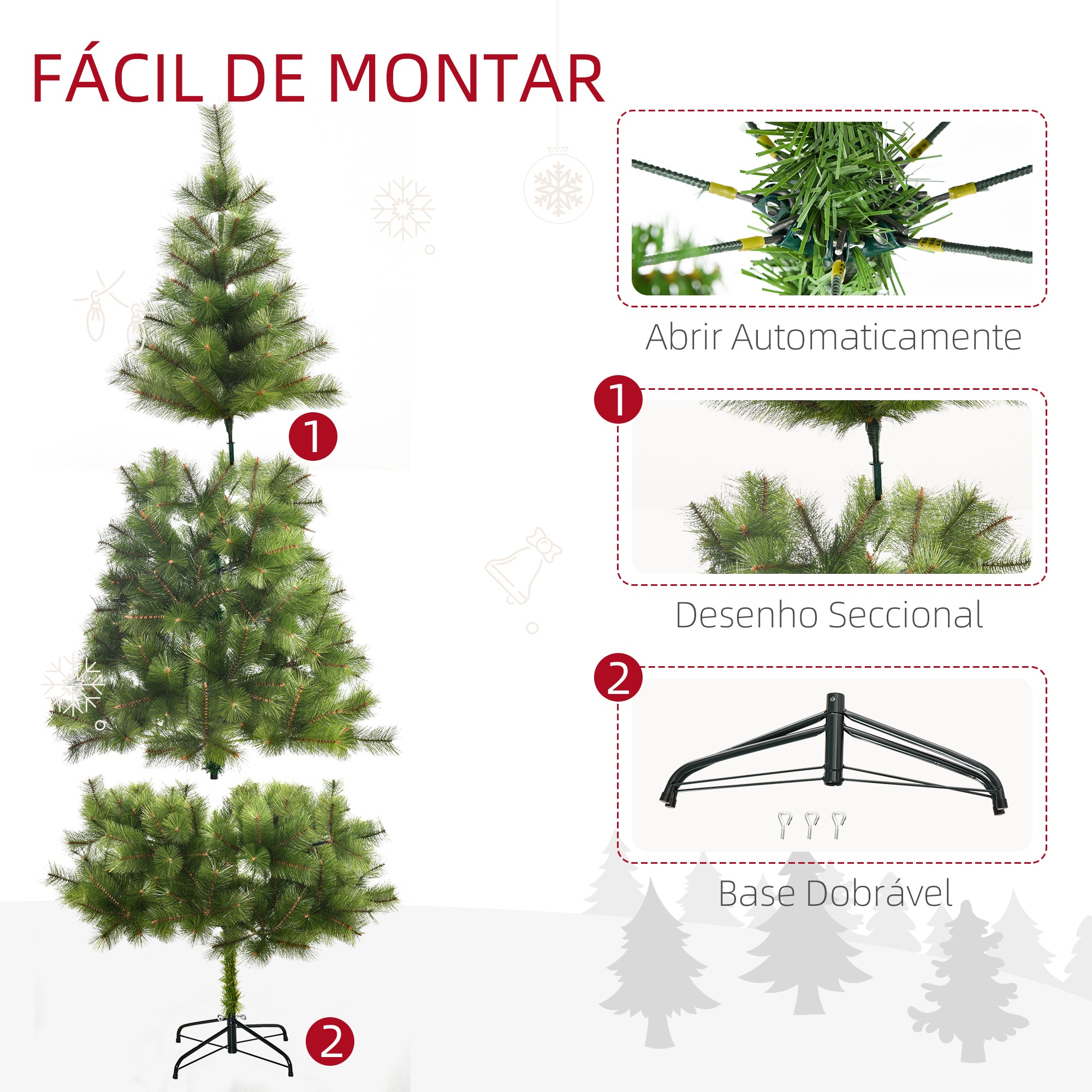 Árvore de Natal Artificial 210cm Verde - Medidas 90x90x210 cm