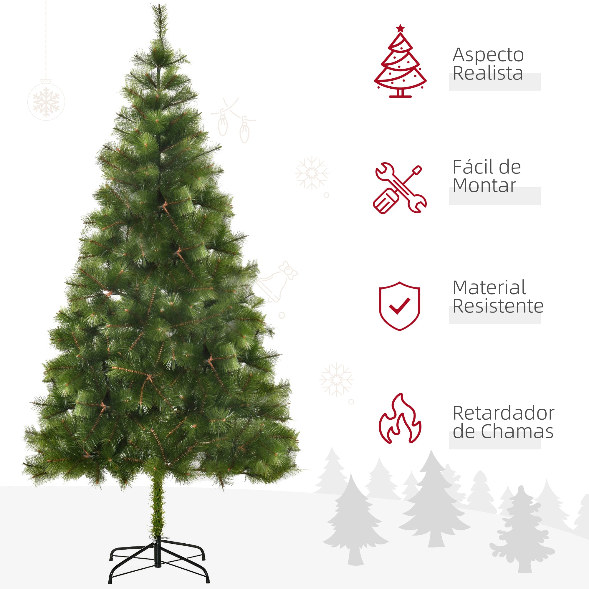 Árvore de Natal Artificial 210cm Verde - Medidas 90x90x210 cm