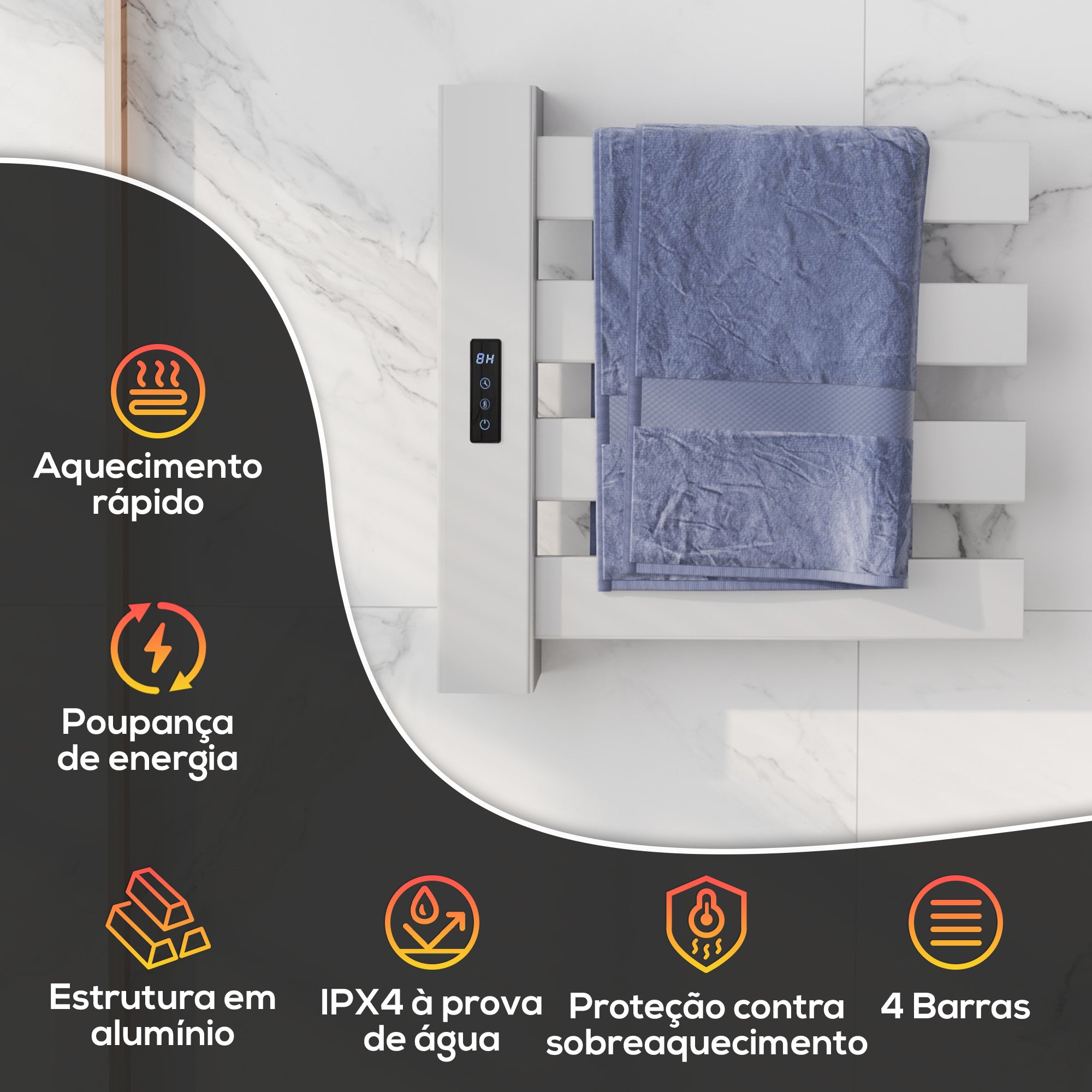 Toalheiro Elétrico de Parede Branco 47,5x9,5x49 cm