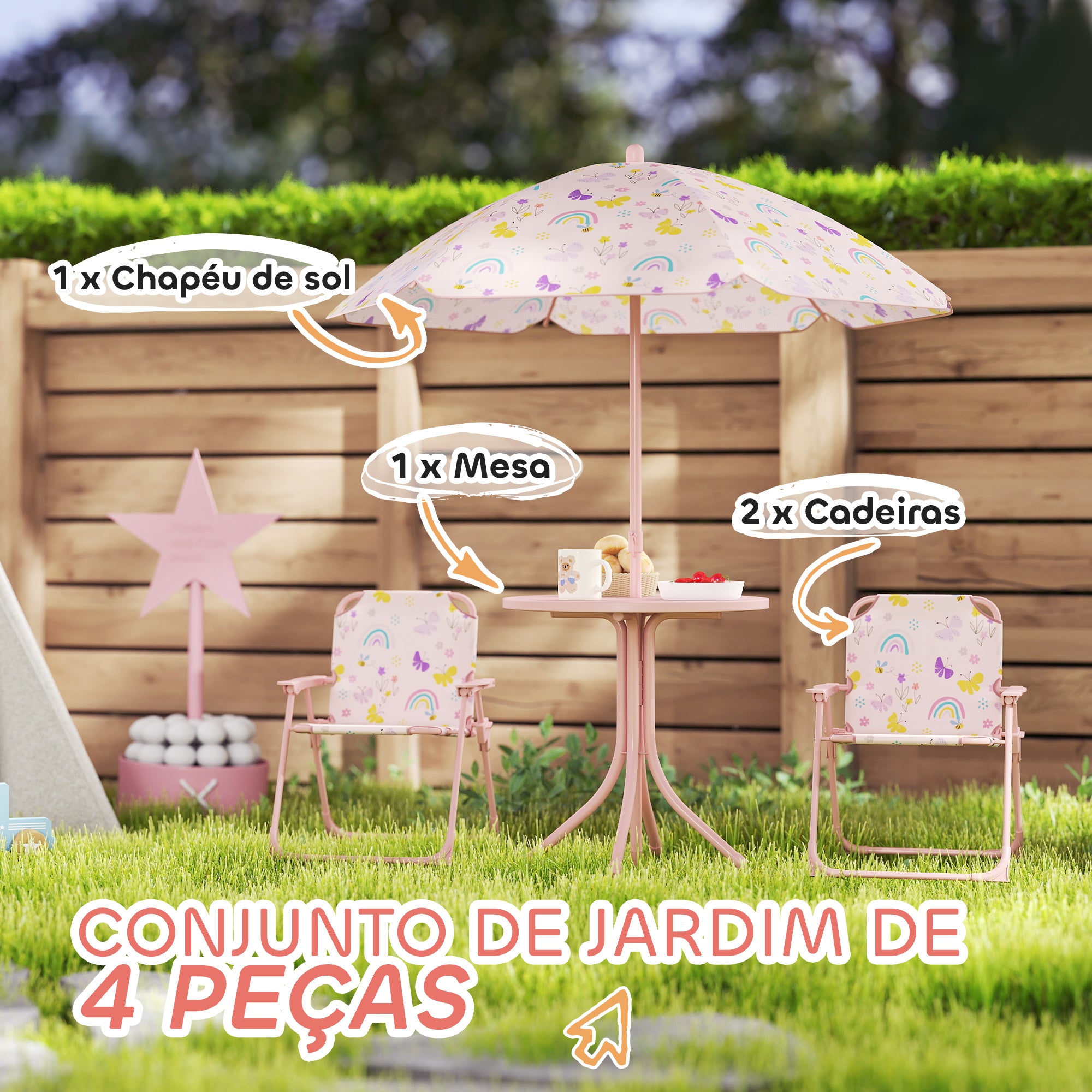 Conjunto Mesa e Cadeiras Infantil Borboletas Rosa Ø49,5x50 cm