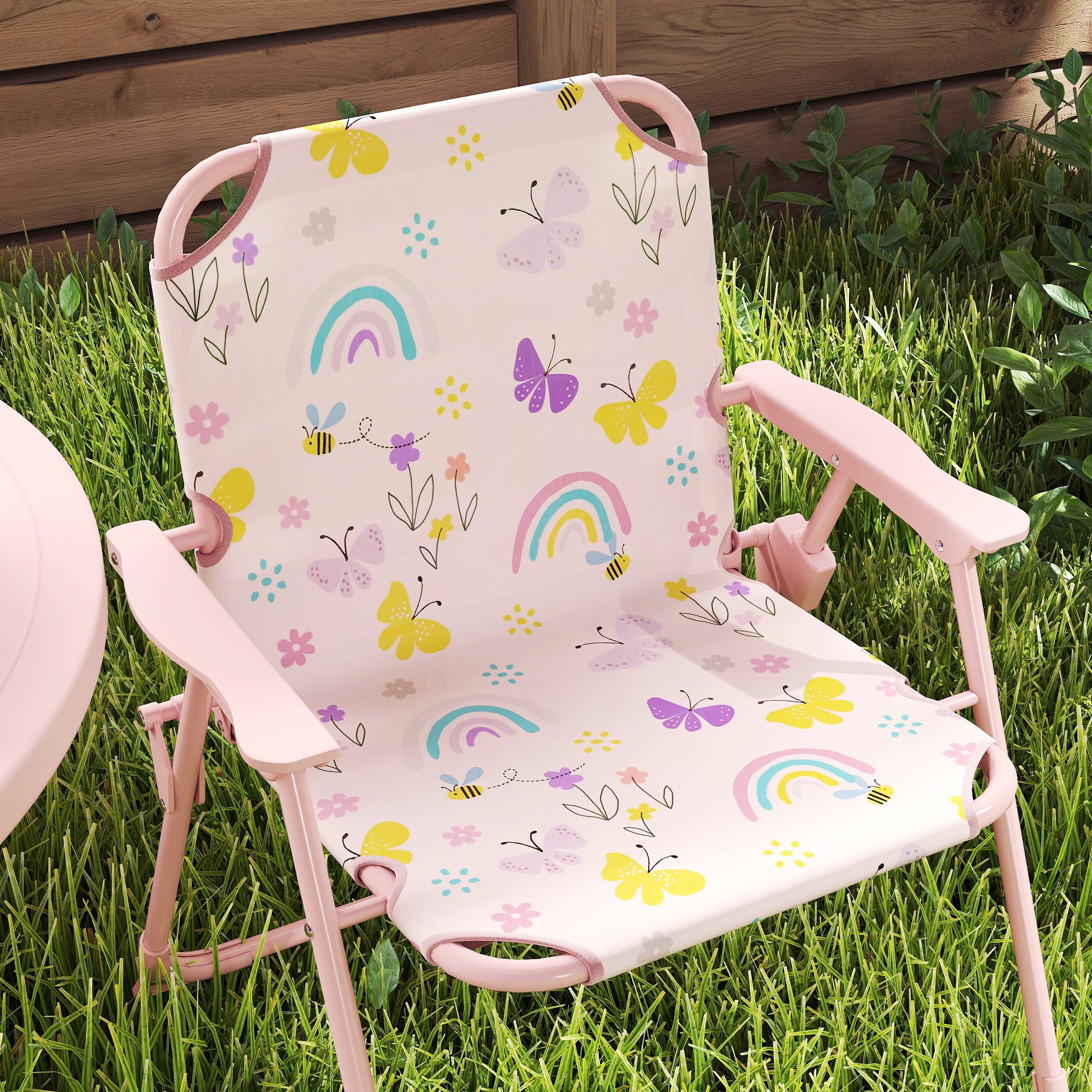 Conjunto Mesa e Cadeiras Infantil Borboletas Rosa Ø49,5x50 cm