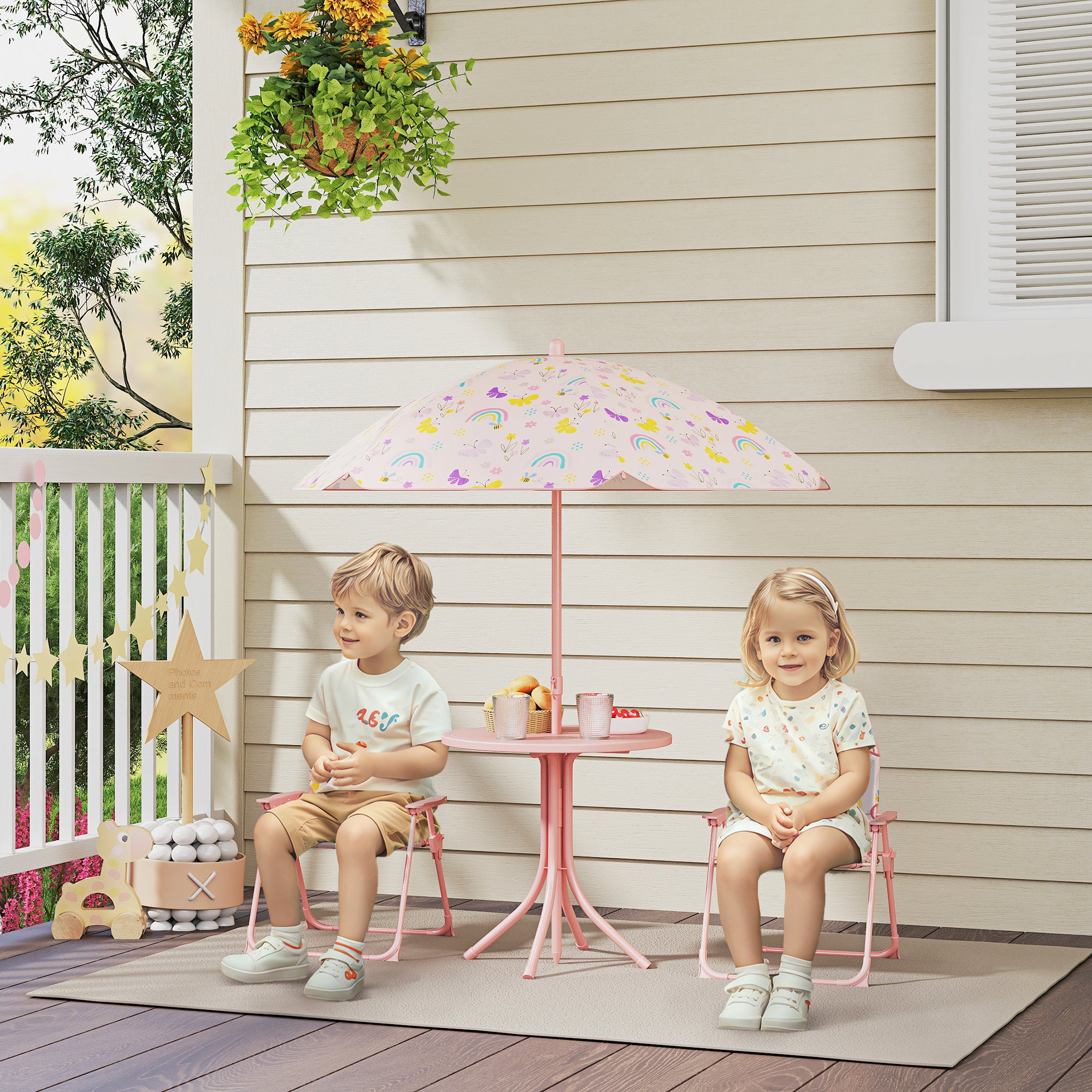 Conjunto Mesa e Cadeiras Infantil Borboletas Rosa Ø49,5x50 cm