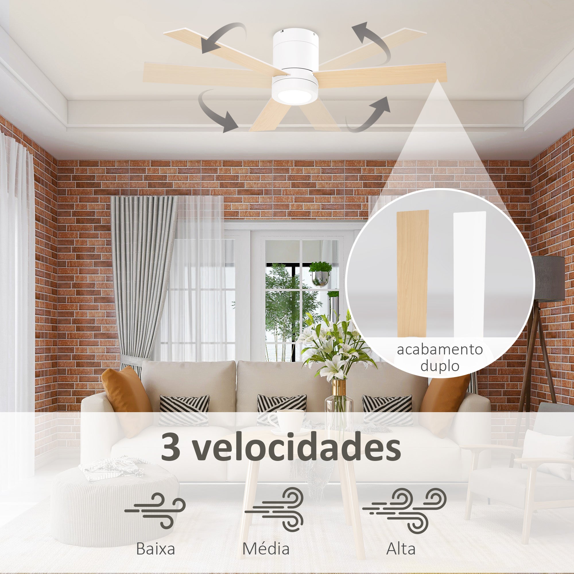 Ventoinha de Teto Ø112x25cm Branco com Luz LED e Controle Remoto