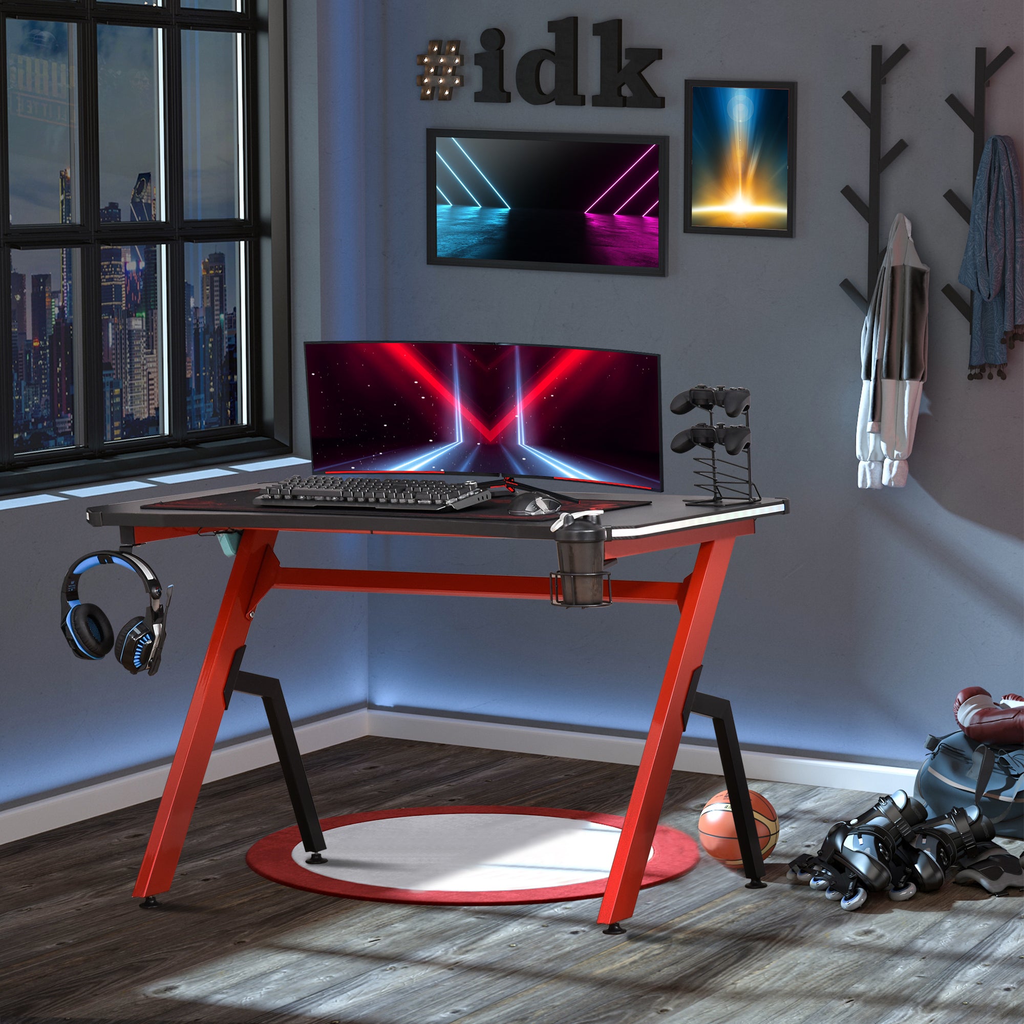 Mesa de Gaming com LED RGB 120x66x76cm Preto e Vermelho