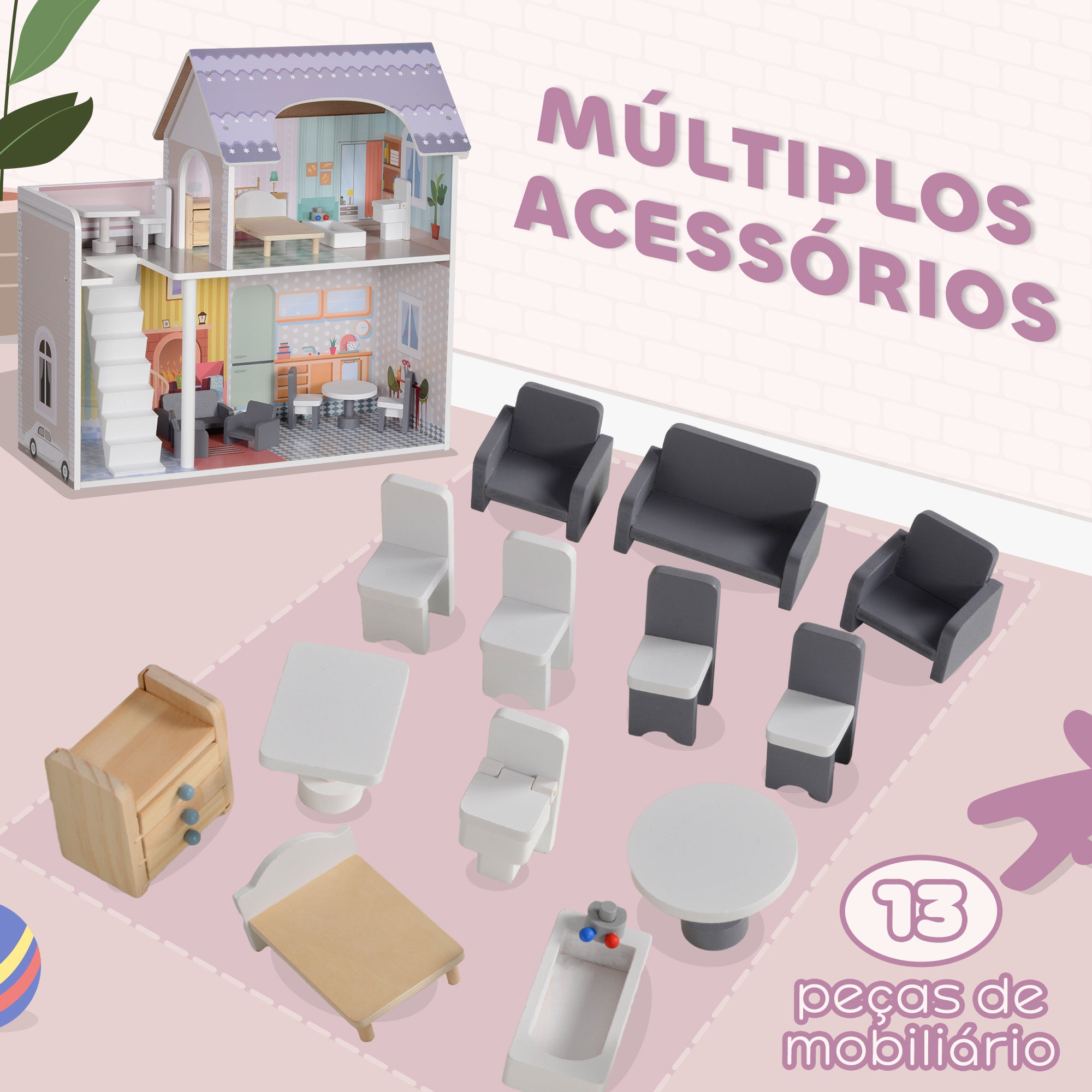 Casa de Bonecas 60x26,6x60 cm Multicor