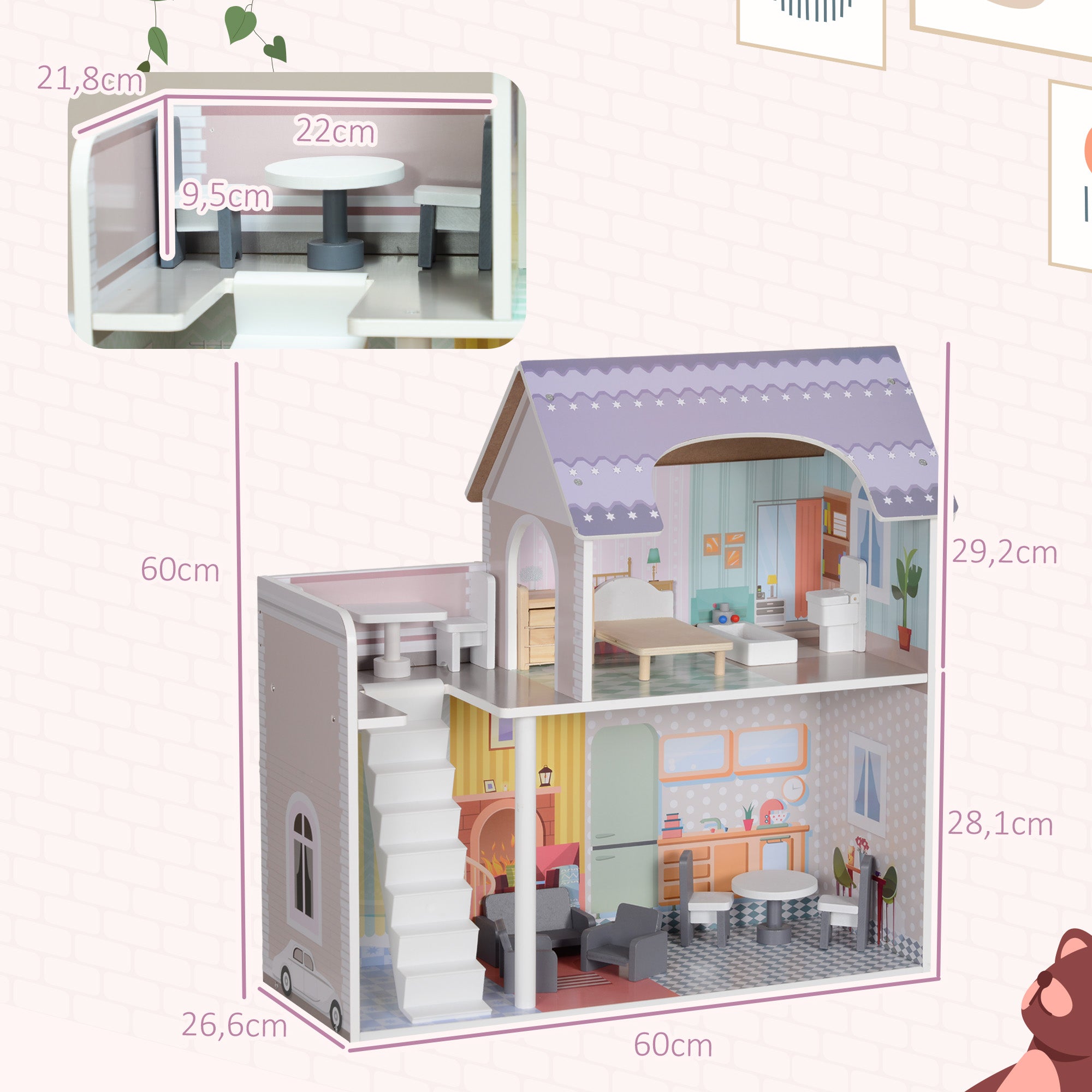Casa de Bonecas 60x26,6x60 cm Multicor