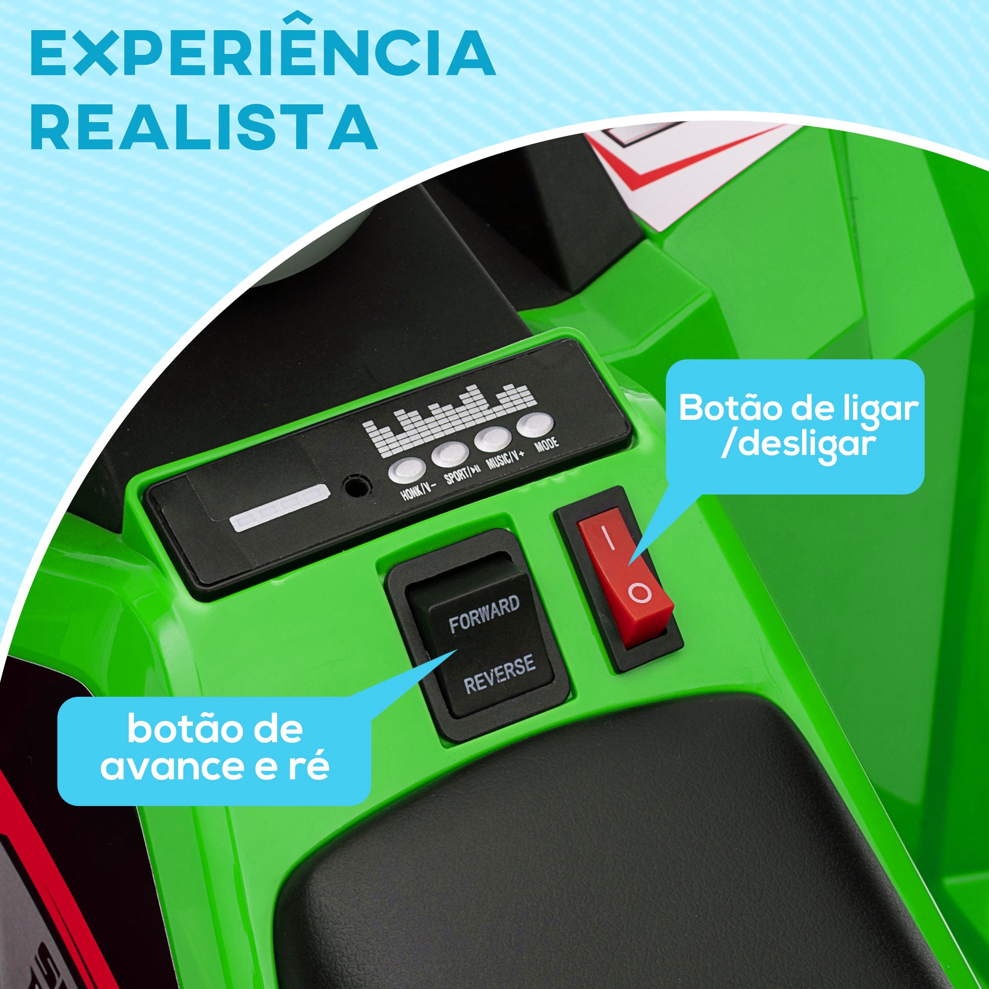 Quadriciclo Elétrico – 106x41,5x48,5 cm – Verde – PP e Metal