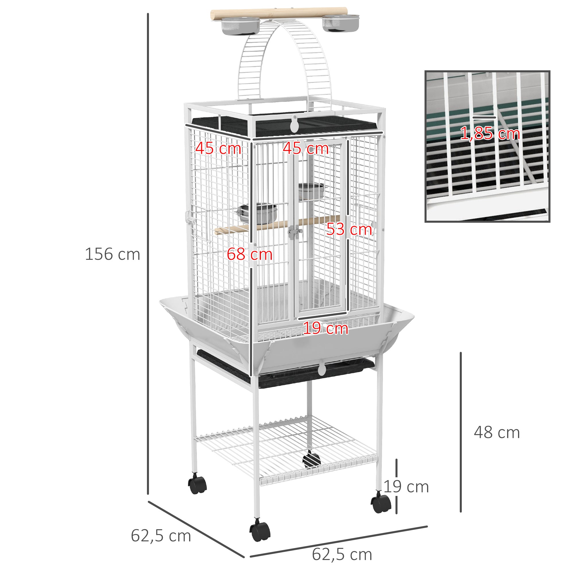 Gaiola para Pássaros – 62,5x62,5x156 cm – Cor Branca – Estrutura de Aço