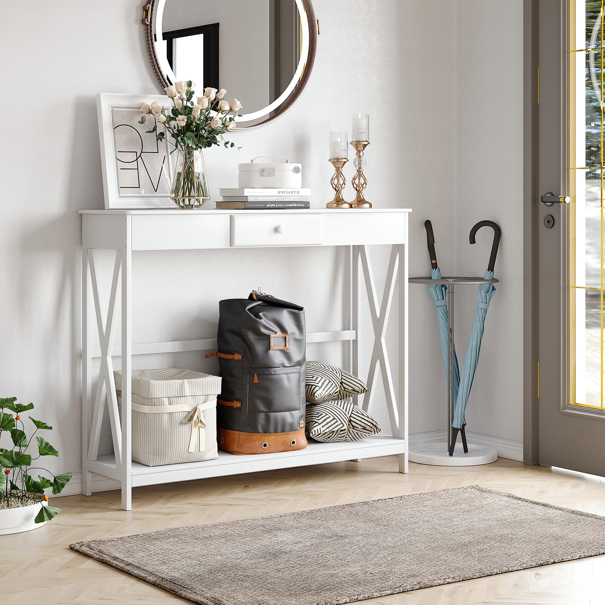 Mesa Consola Clássica – 100x30x81cm – Branca – MDF Ecológico
