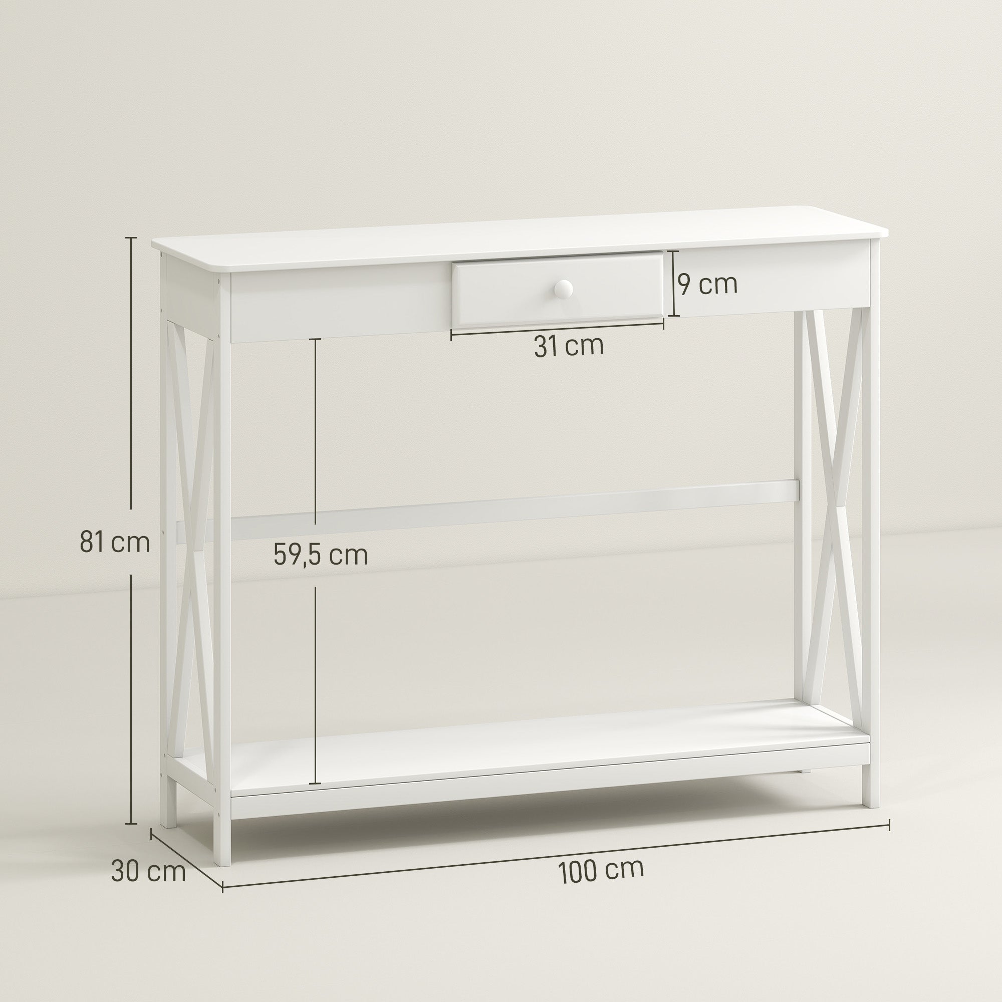 Mesa Consola Clássica – 100x30x81cm – Branca – MDF Ecológico