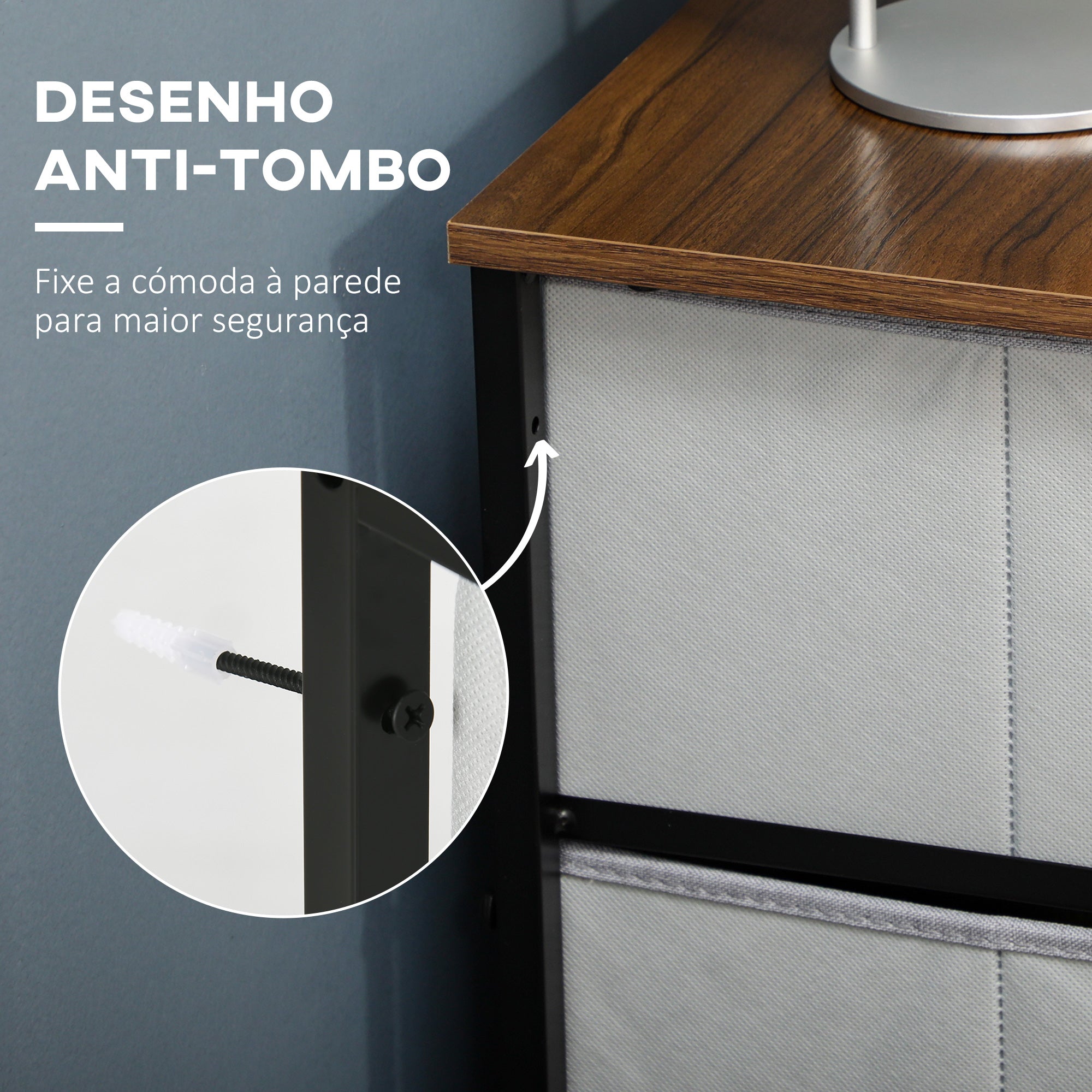 Cómoda Estilo Industrial 6 Gavetas Tecido Dobrável 80x30x62,5 cm Cinza e Marrom