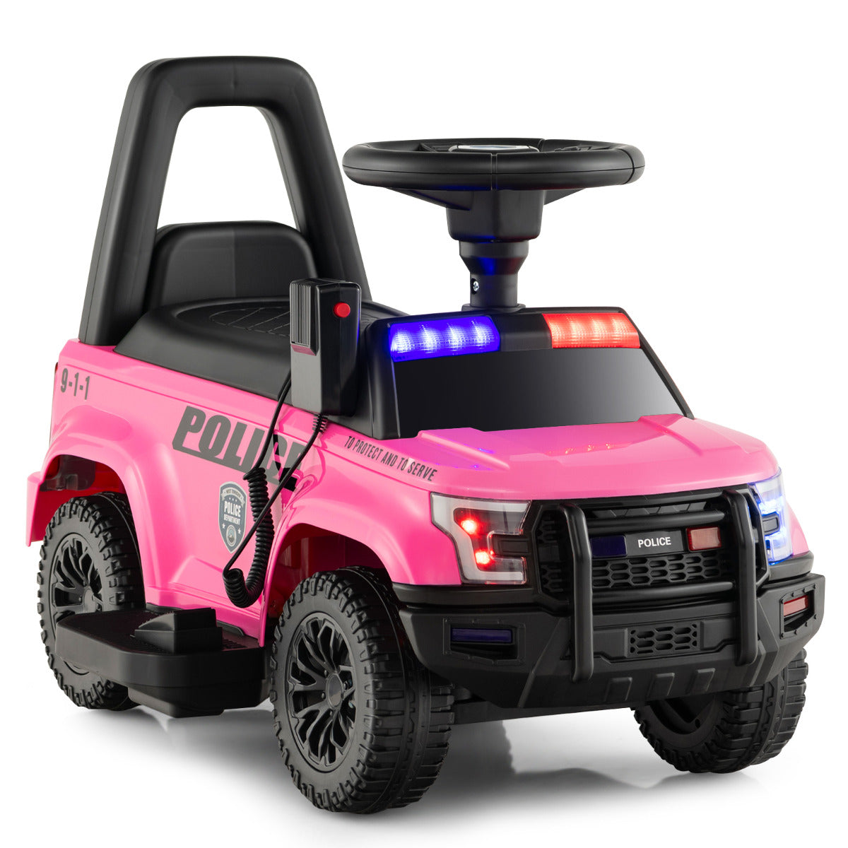 Carro Elétrico de Polícia para Crianças – 62 x 44 x 43 cm – Rosa – Plástico