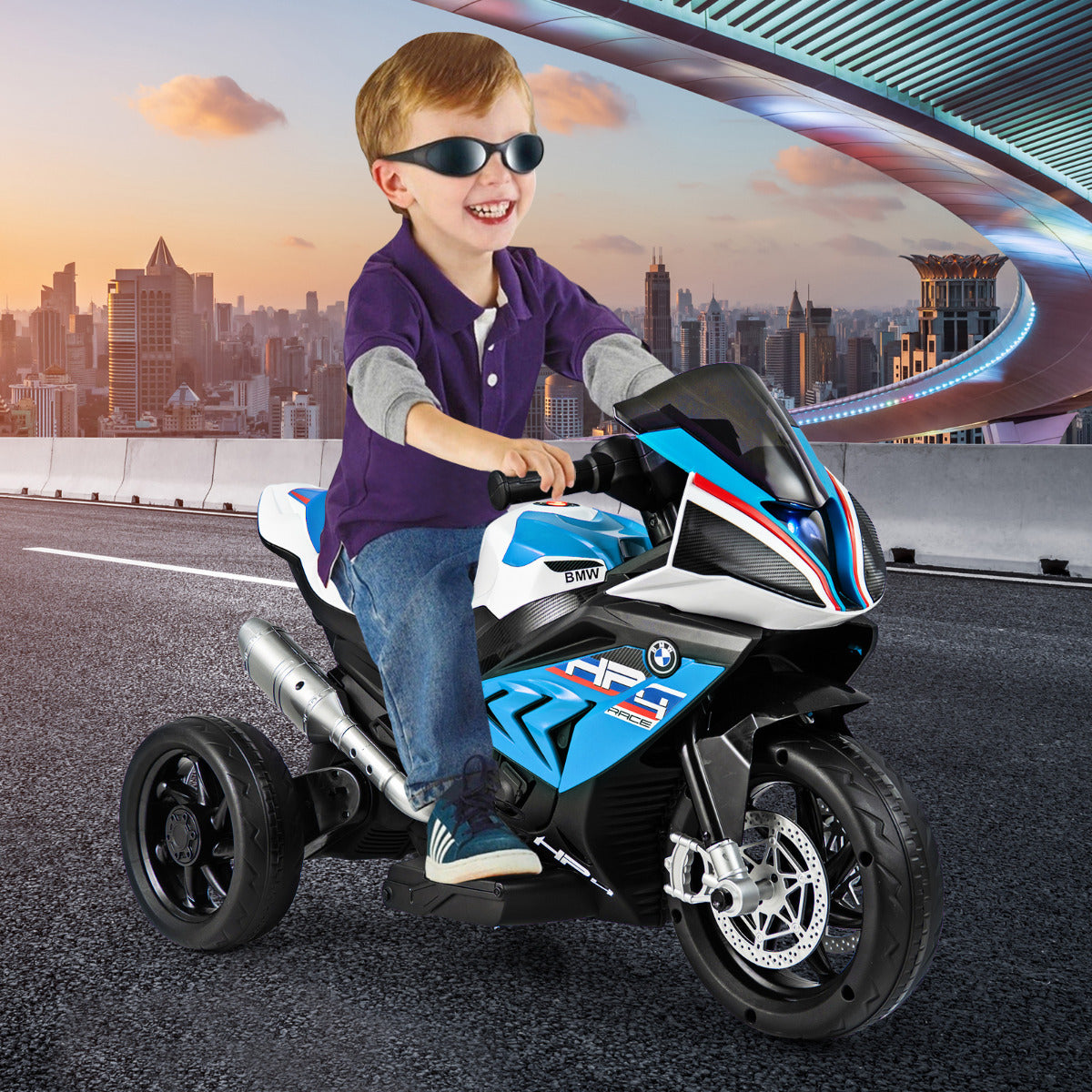 Motocicleta Eléctrica Infantil BMW 6V de 3 Rodas Azul para Crianças de 37-96 Meses